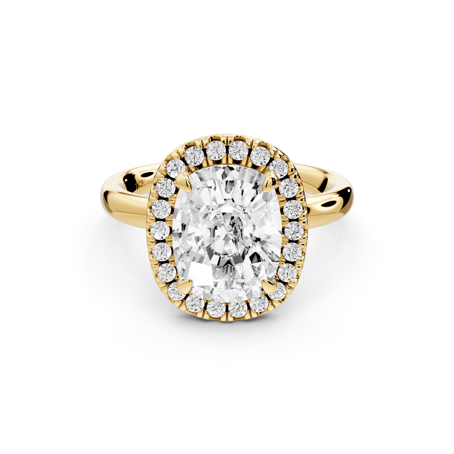 Eliana - 3ct 18k yellow gold ecushion diamond with halo engagement ring - Mr. Alex Jewelry