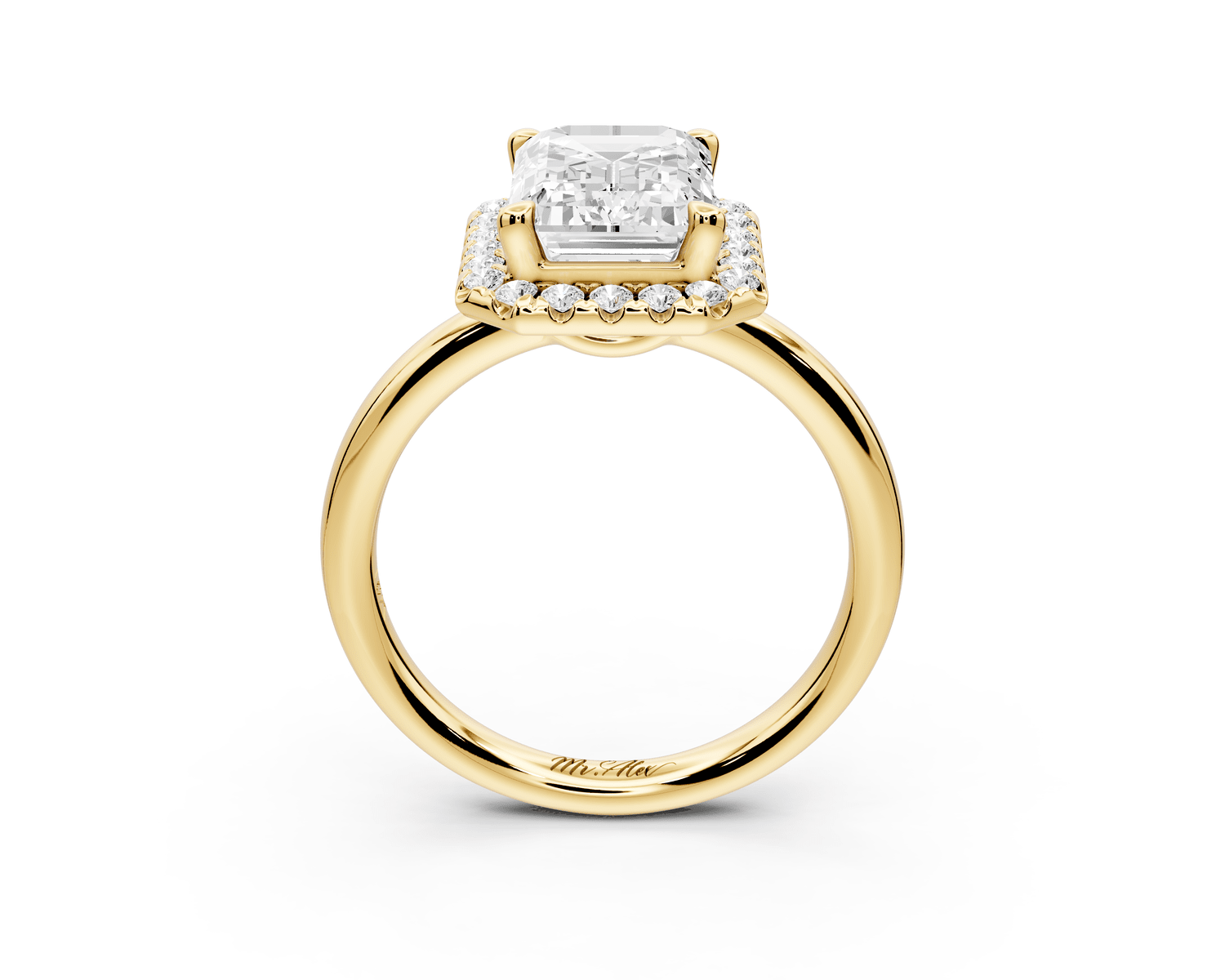 Eliana - 3ct 18k yellow gold emerald diamond with halo engagmennt ring - Mr. Alex Jewelry