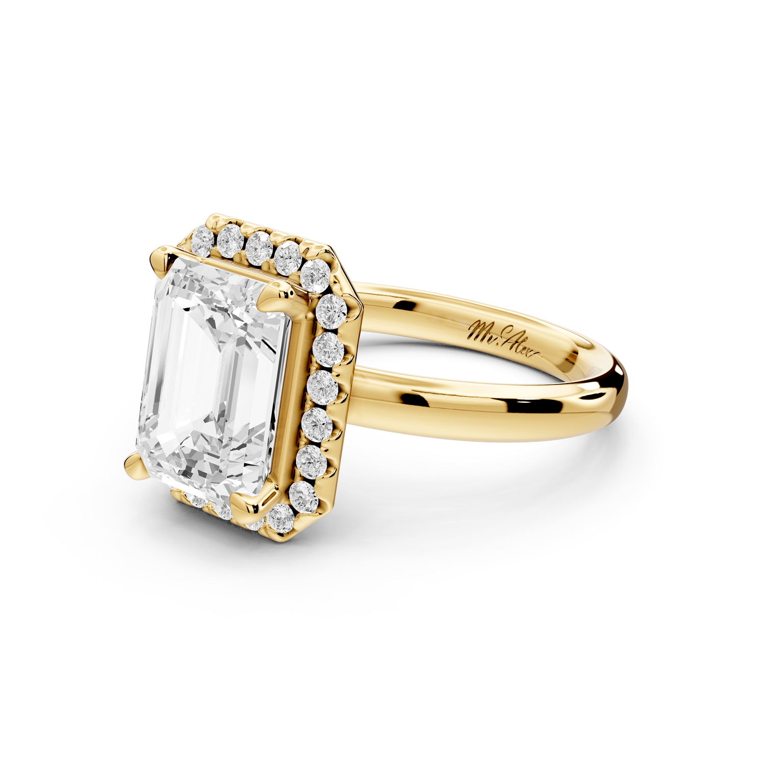 Eliana - 3ct 18k yellow gold emerald diamond with halo engagmennt ring - Mr. Alex Jewelry
