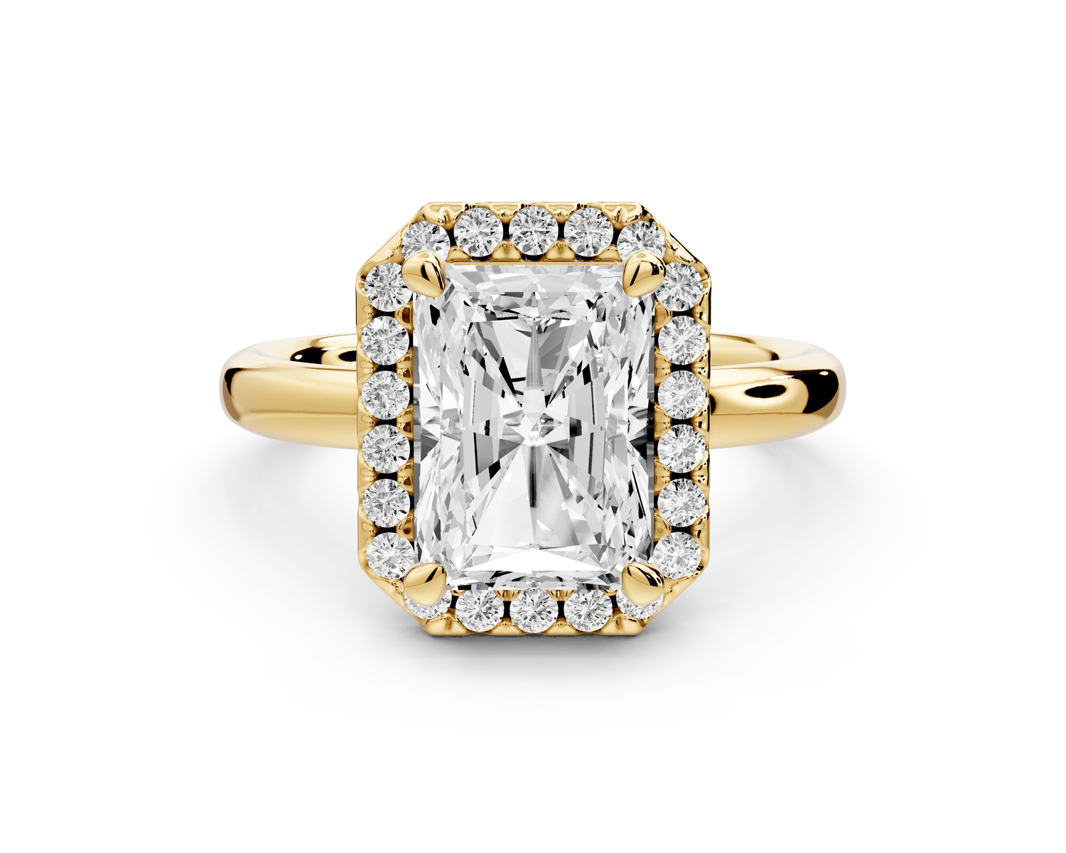 Eliana - 3ct 18k yellow gold radiant diamond with halo engagement ring - Mr. Alex Jewelry