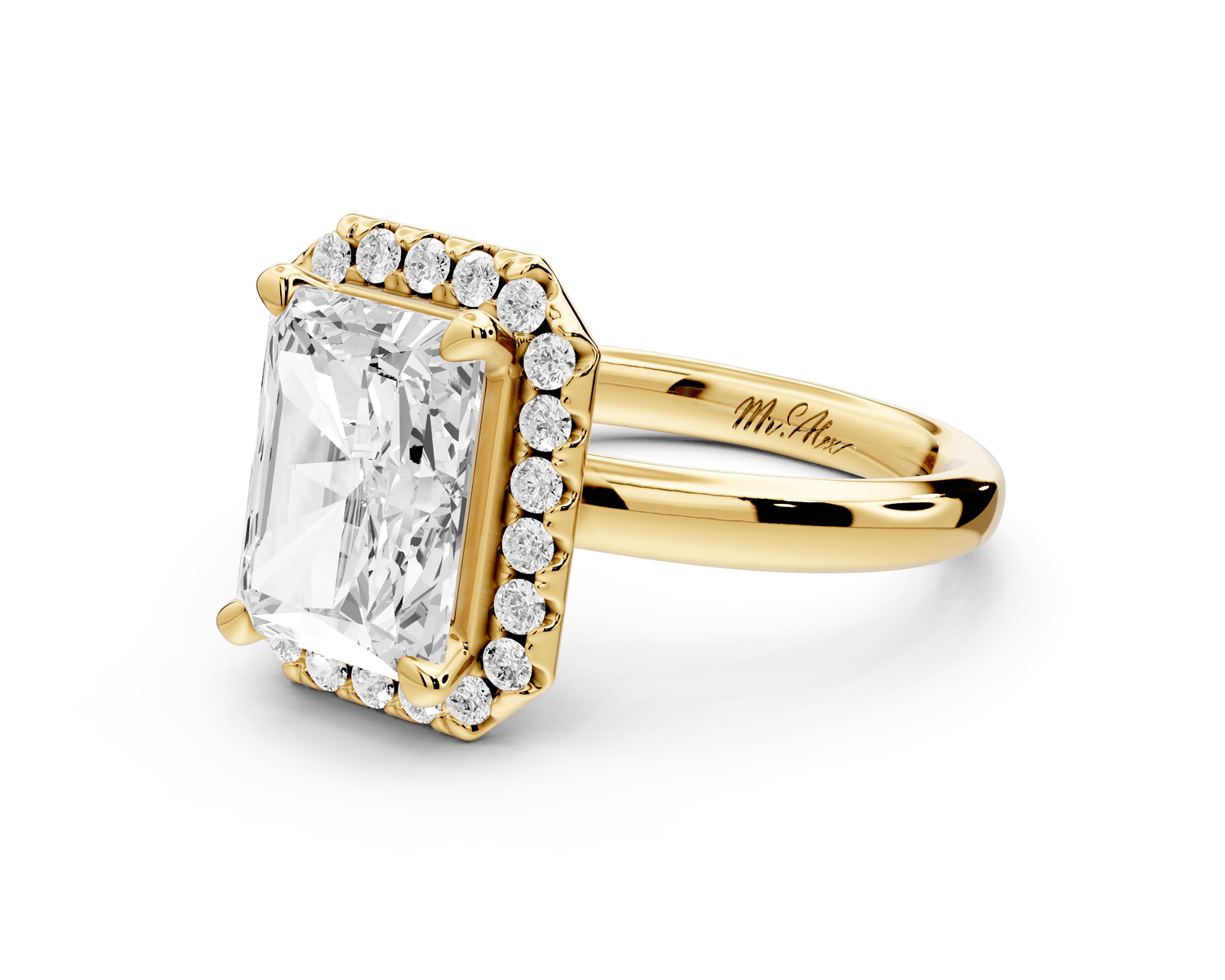Eliana - 3ct 18k yellow gold radiant diamond with halo engagement ring - Mr. Alex Jewelry