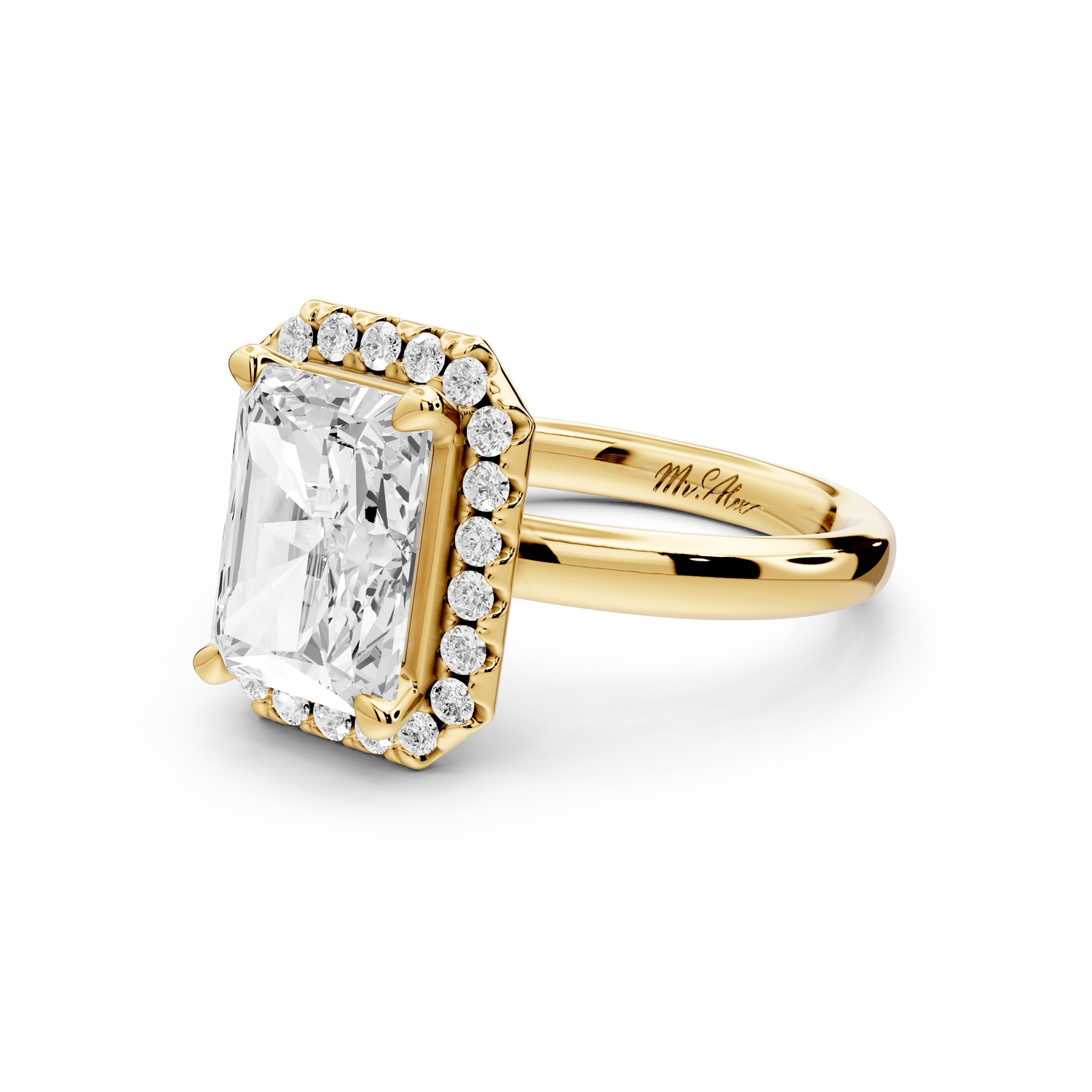 Eliana - 3ct 18k yellow gold radiant diamond with halo engagement ring - Mr. Alex Jewelry