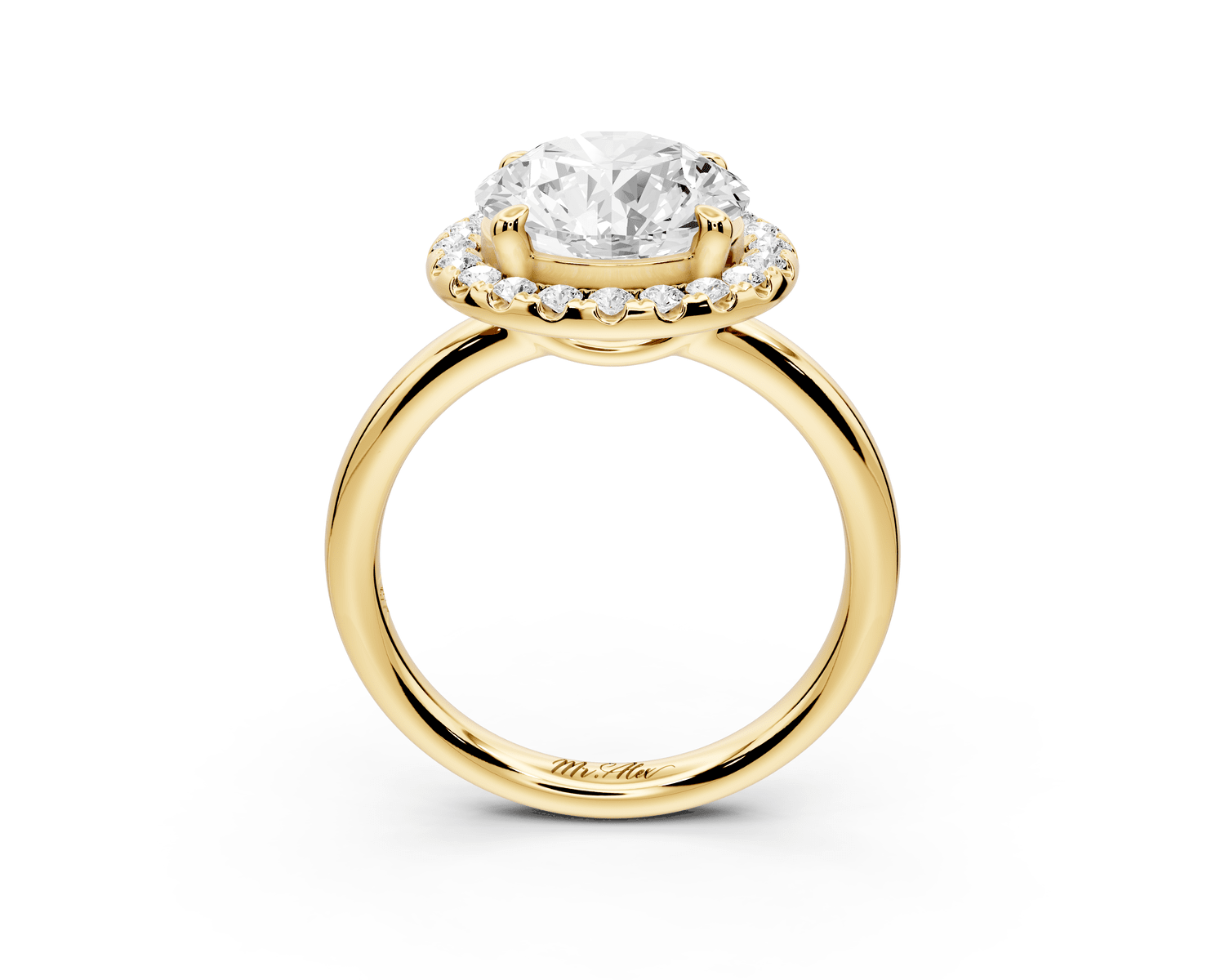 Eliana - 3ct 18k yellow gold round diamond with halo engagmennt ring - Mr. Alex Jewelry