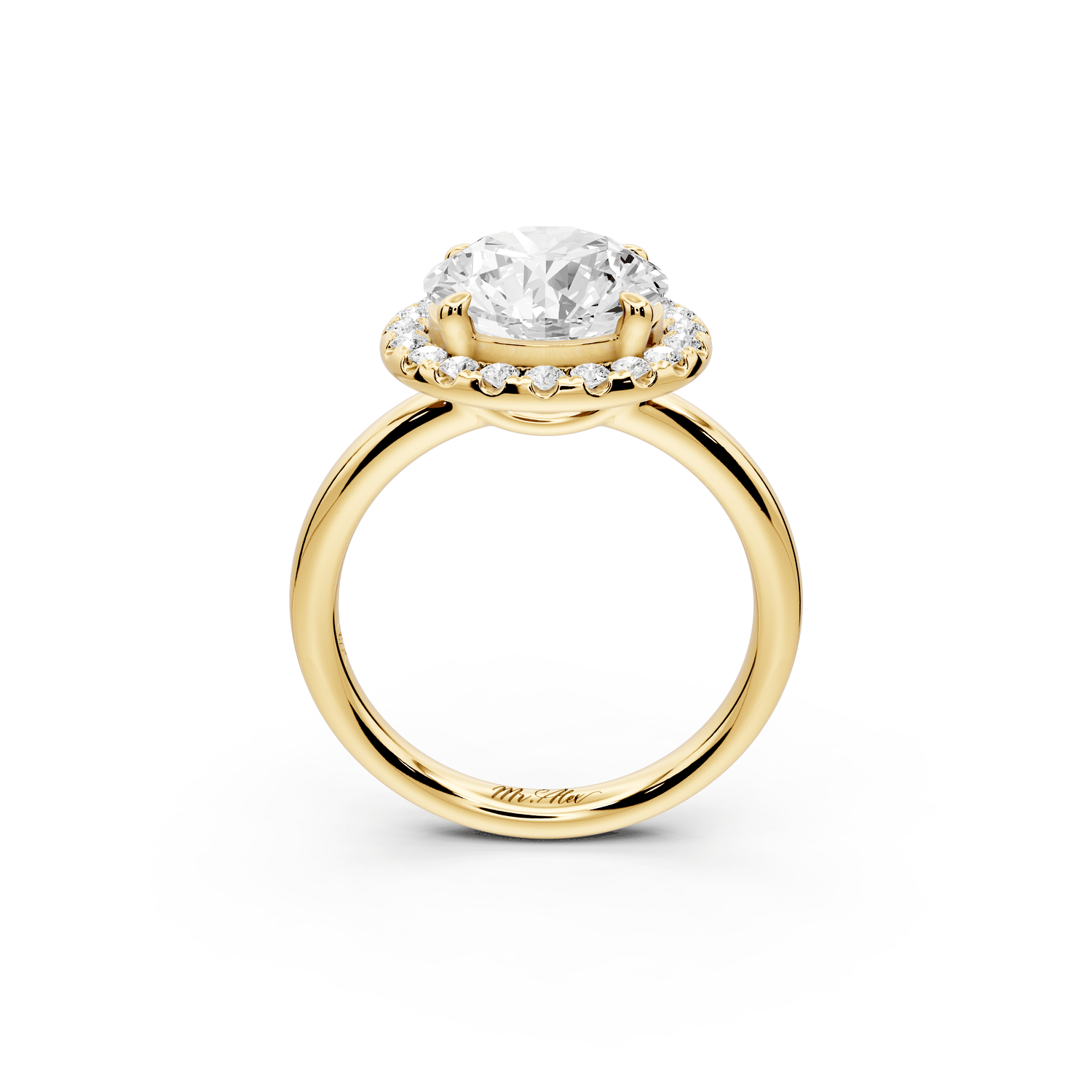 Eliana - 3ct 18k yellow gold round diamond with halo engagmennt ring - Mr. Alex Jewelry