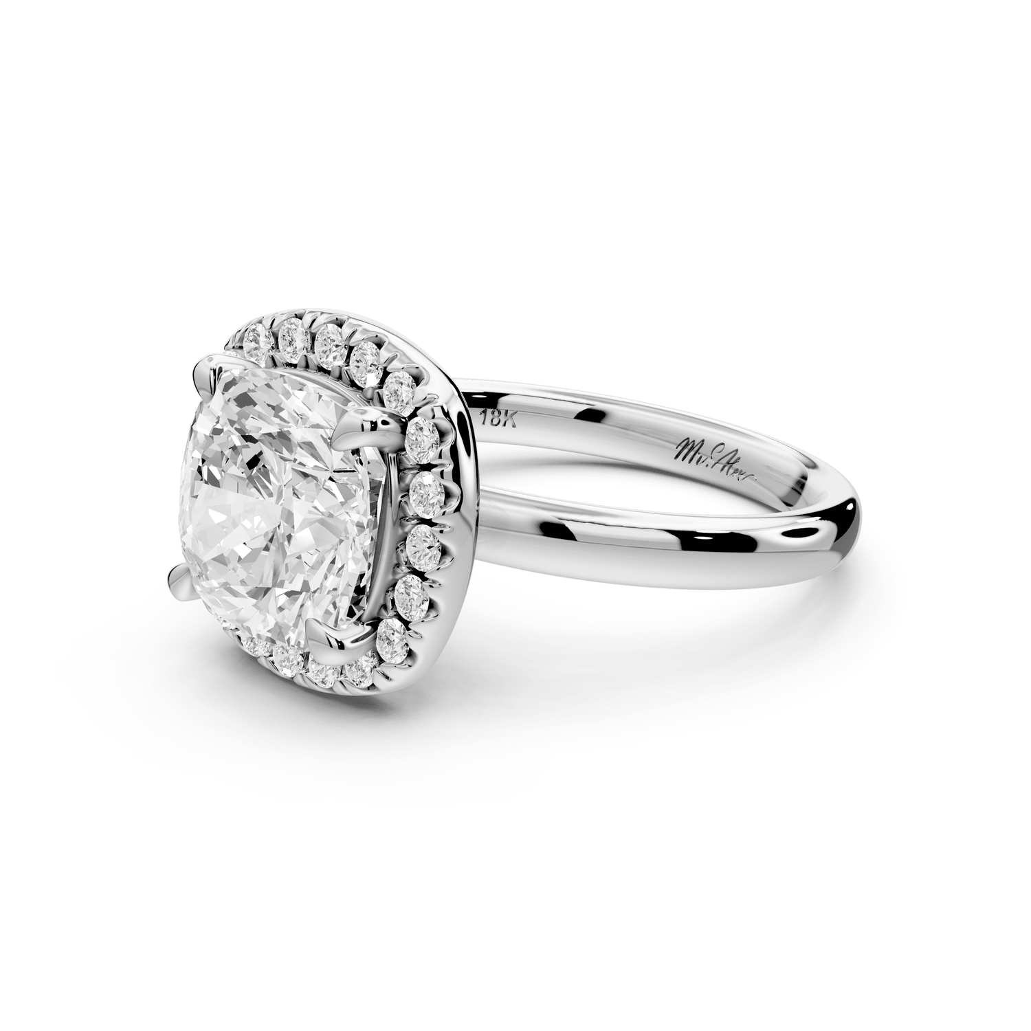 Eliana - 3ct platinum cushion diamond with halo engagement ring - Mr. Alex Jewelry
