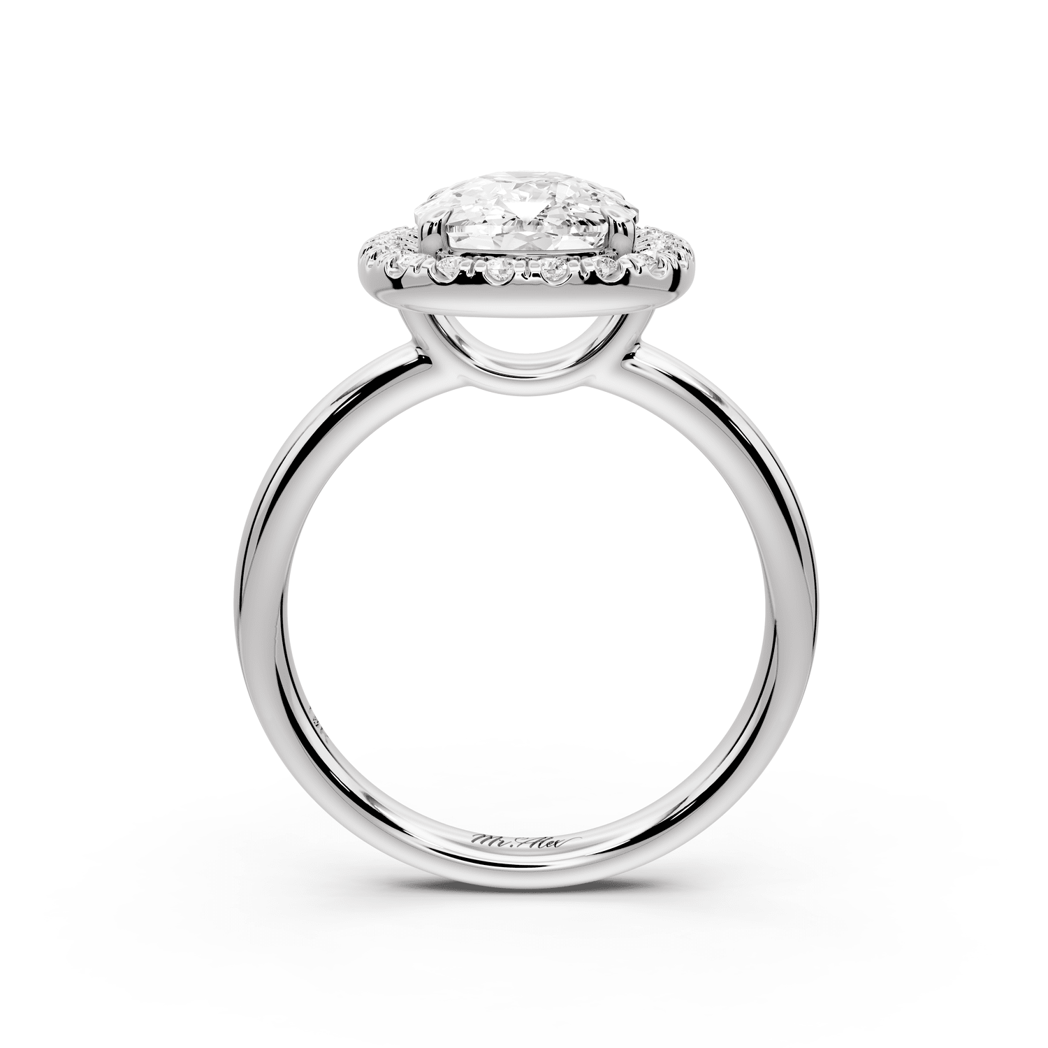 Eliana - 3ct platinum ecushion diamond with halo engagement ring - Mr. Alex Jewelry