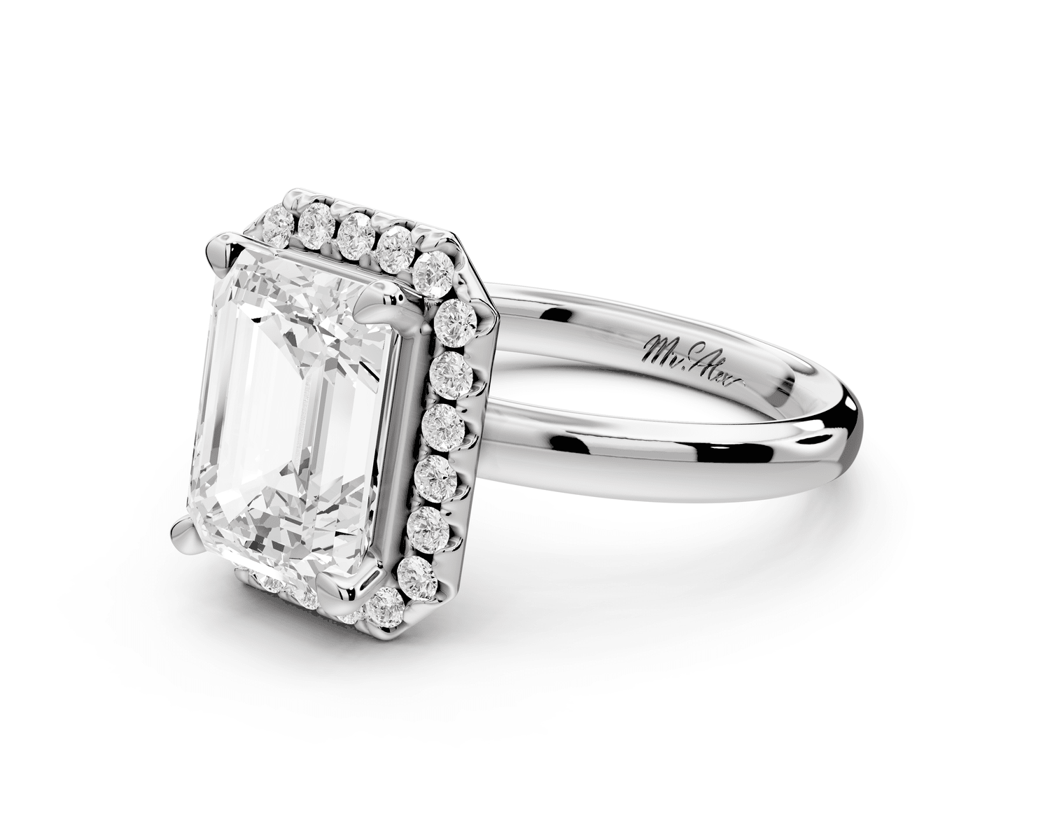 Eliana - 3ct platinum emerald diamond with halo engagmennt ring - Mr. Alex Jewelry