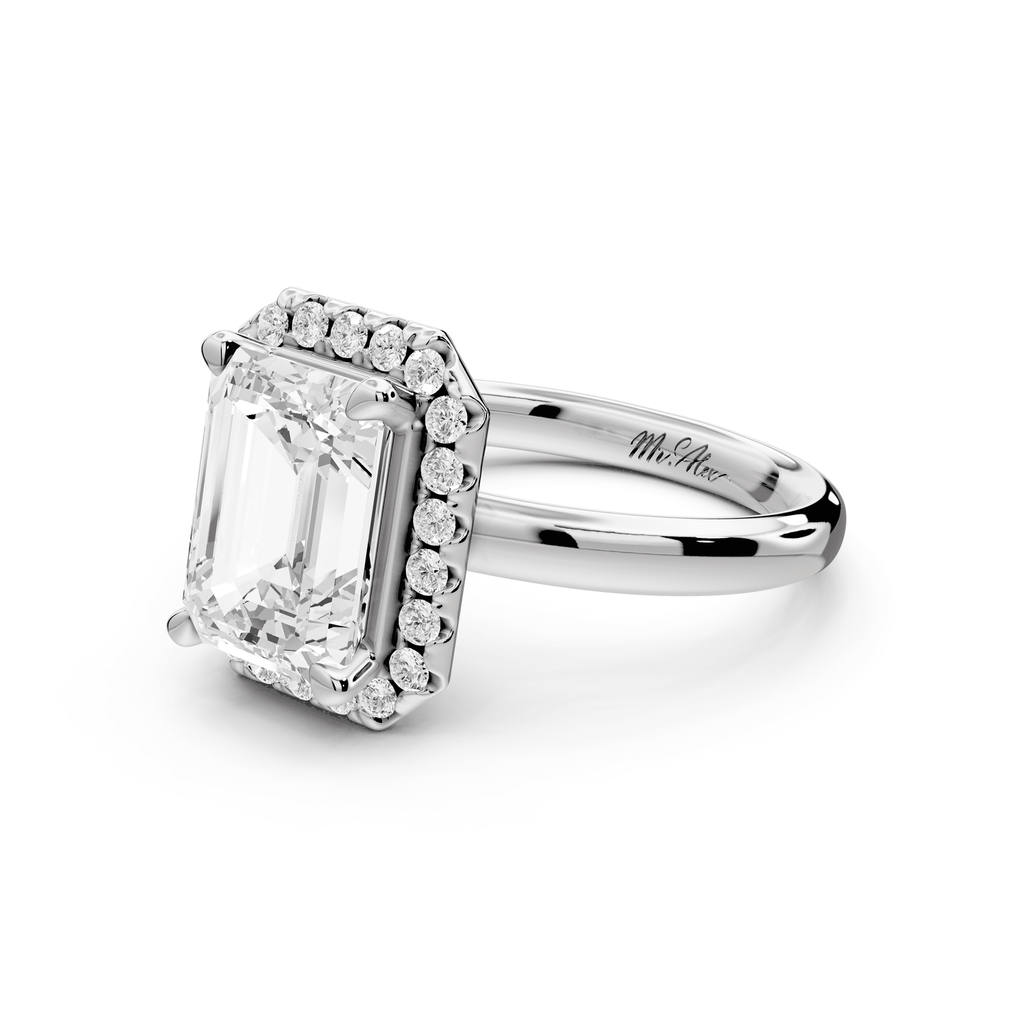 Eliana - 3ct platinum emerald diamond with halo engagmennt ring - Mr. Alex Jewelry