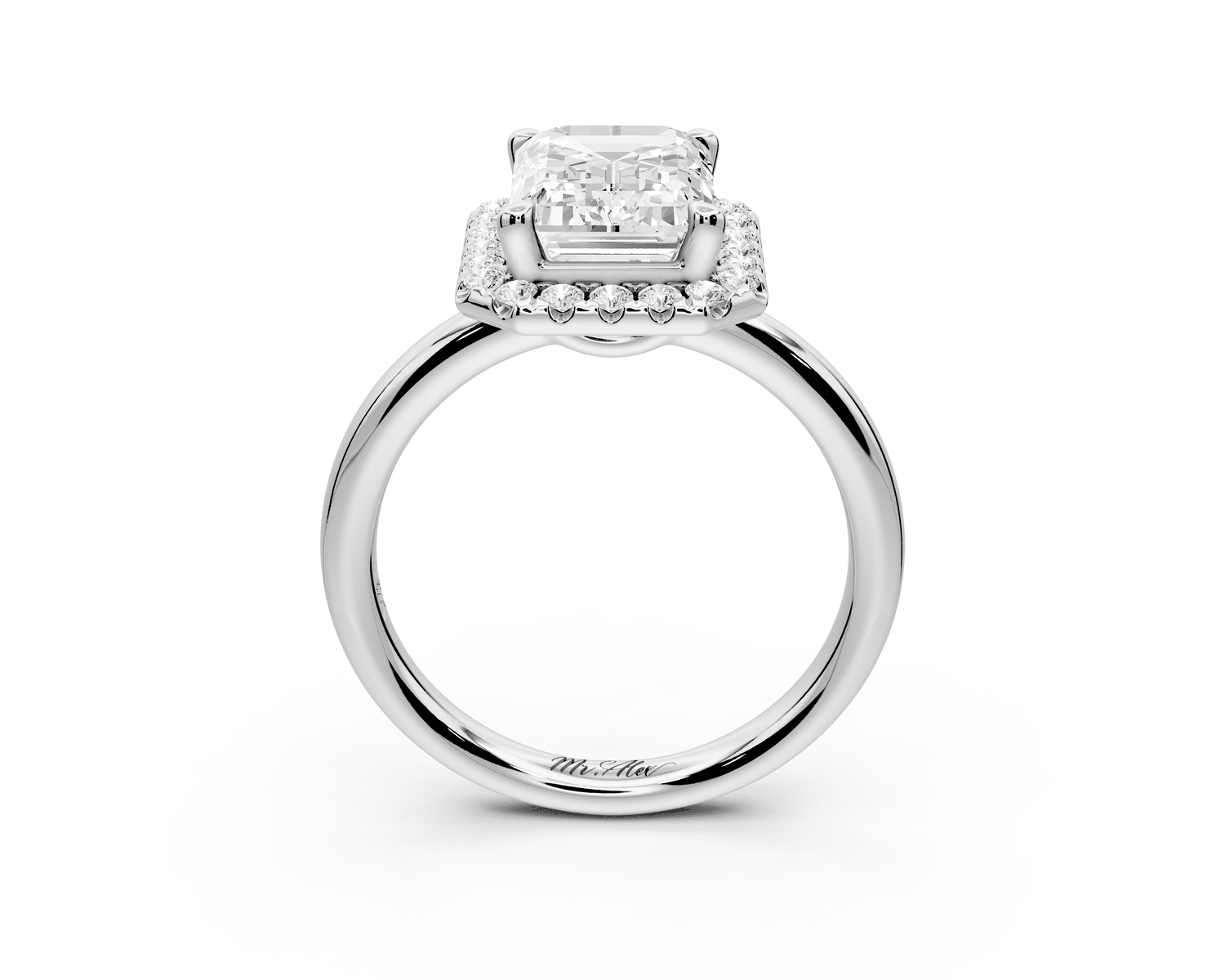 Eliana - 3ct platinum emerald diamond with halo engagmennt ring - Mr. Alex Jewelry