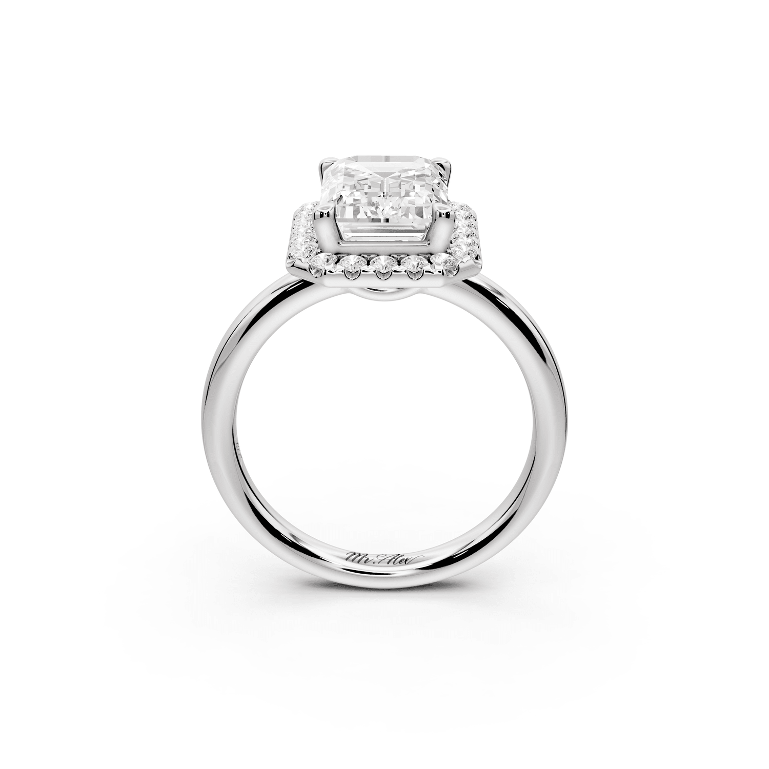 Eliana - 3ct platinum emerald diamond with halo engagmennt ring - Mr. Alex Jewelry