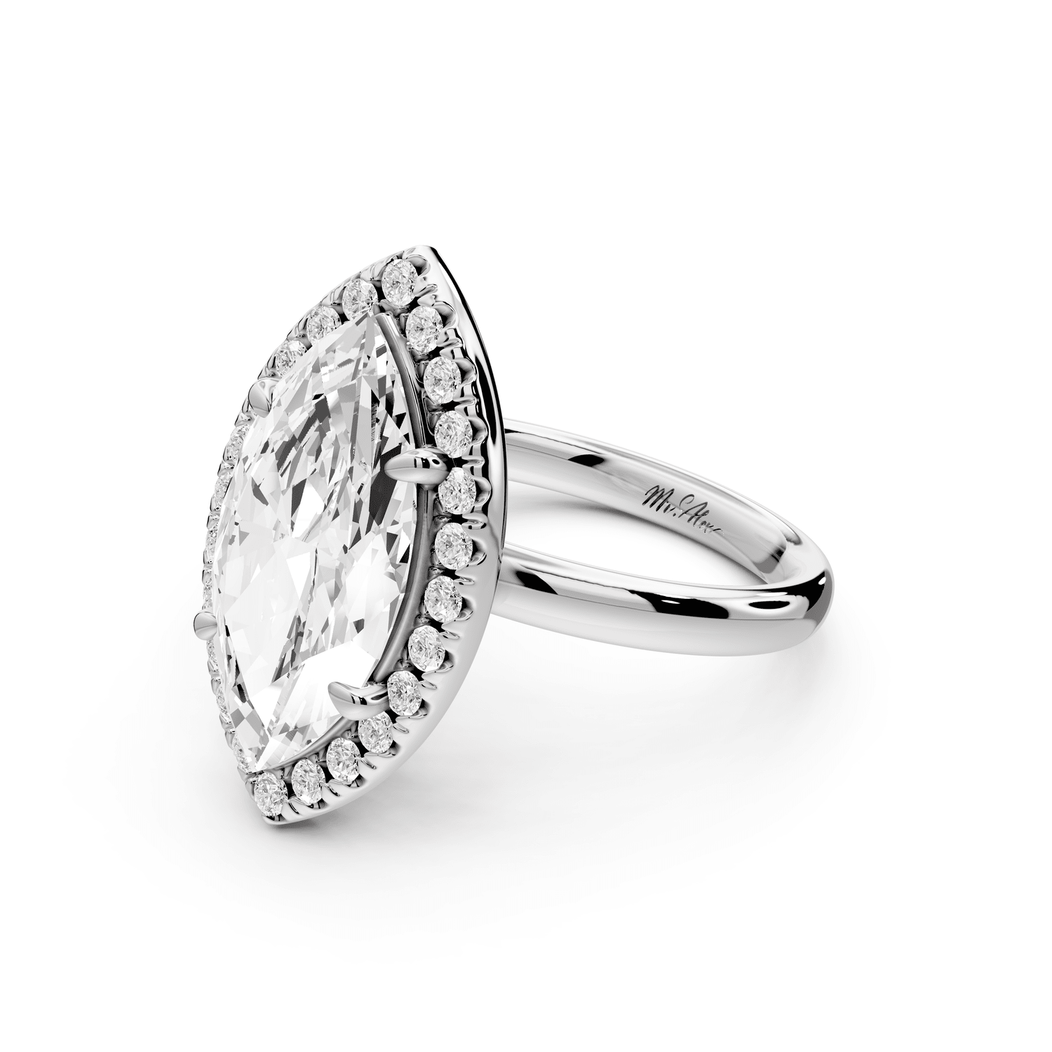 Eliana - 3ct platinum marquise diamond with halo engagement ring - Mr. Alex Jewelry