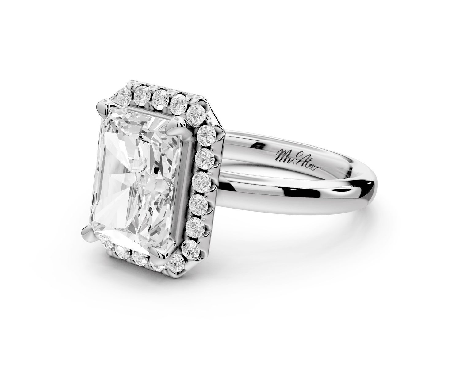 Eliana - 3ct platinum radiant diamond with halo engagement ring - Mr. Alex Jewelry