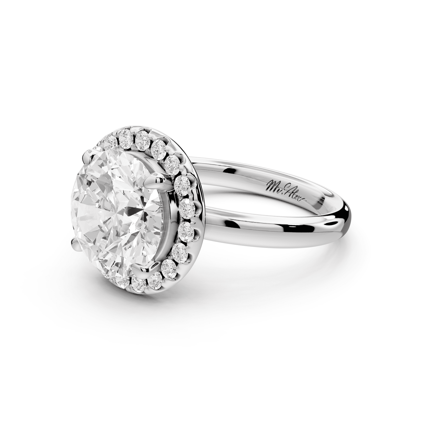 Eliana - 3ct platinum round diamond with halo engagmennt ring - Mr. Alex Jewelry