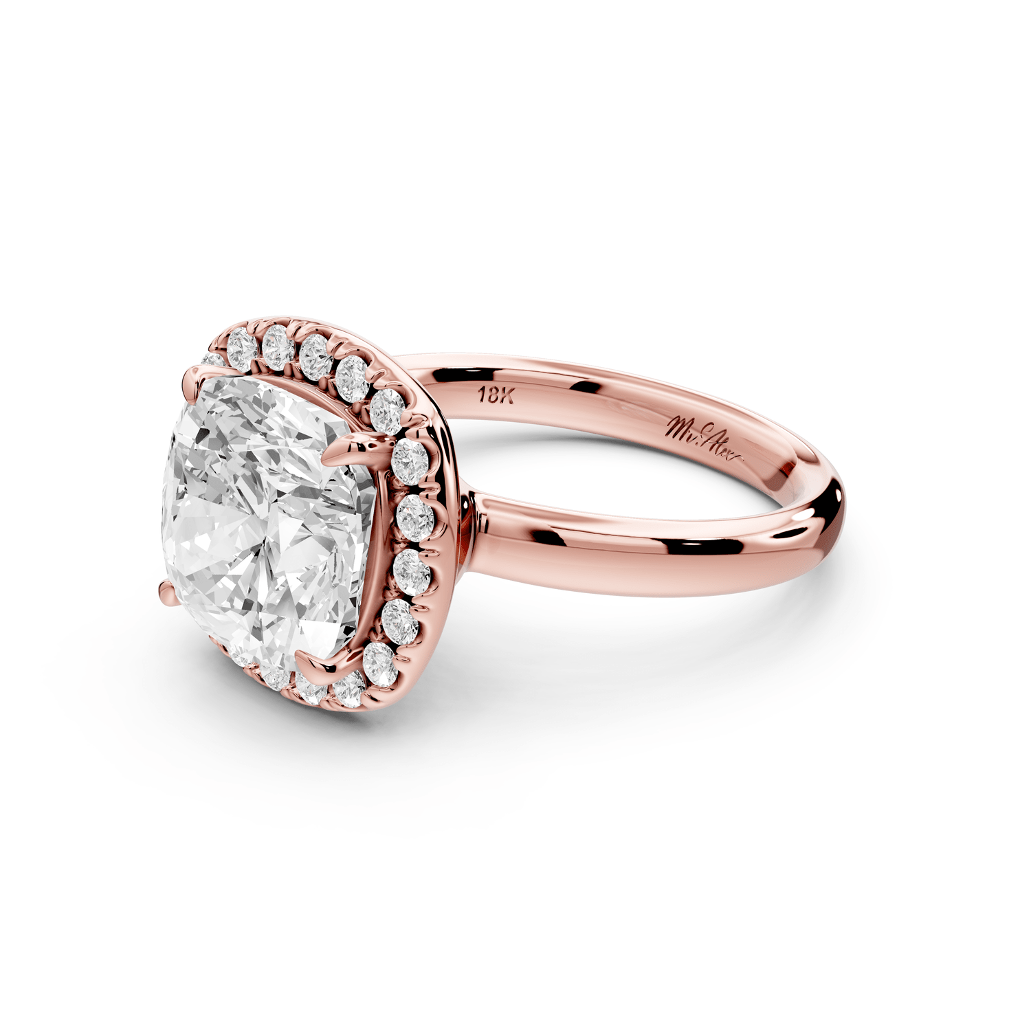 Eliana - 4ct 14k rose gold cushion diamond with halo engagement ring - Mr. Alex Jewelry