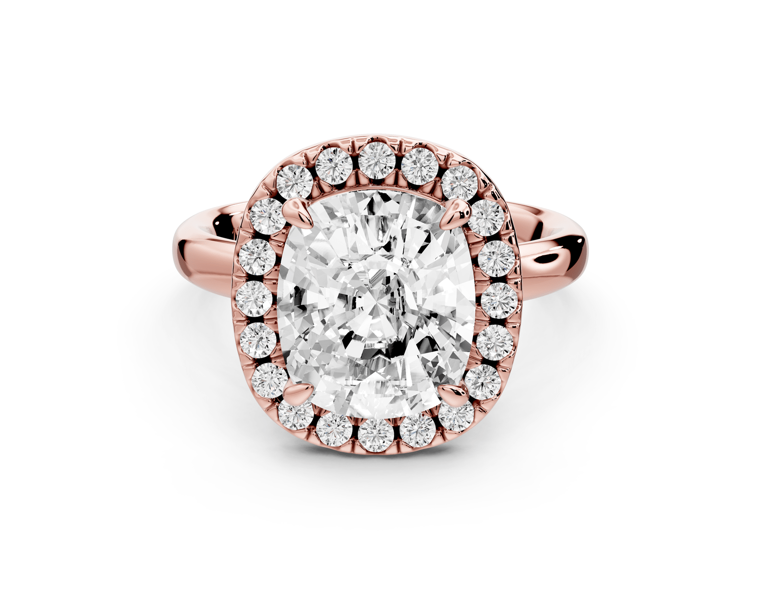 Eliana - 4ct 14k rose gold ecushion diamond with halo engagement ring - Mr. Alex Jewelry