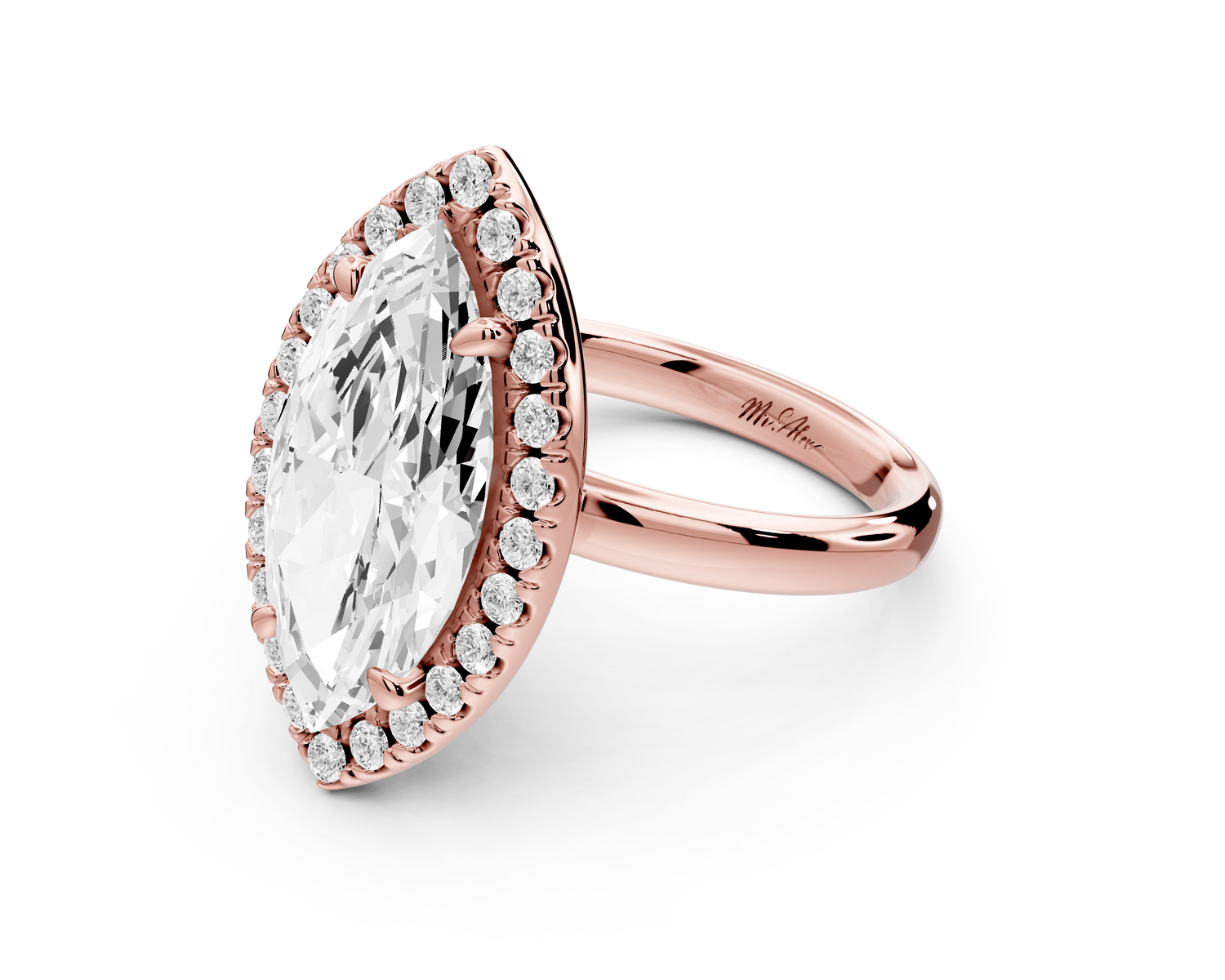 Eliana - 4ct 14k rose gold marquise diamond with halo engagement ring - Mr. Alex Jewelry