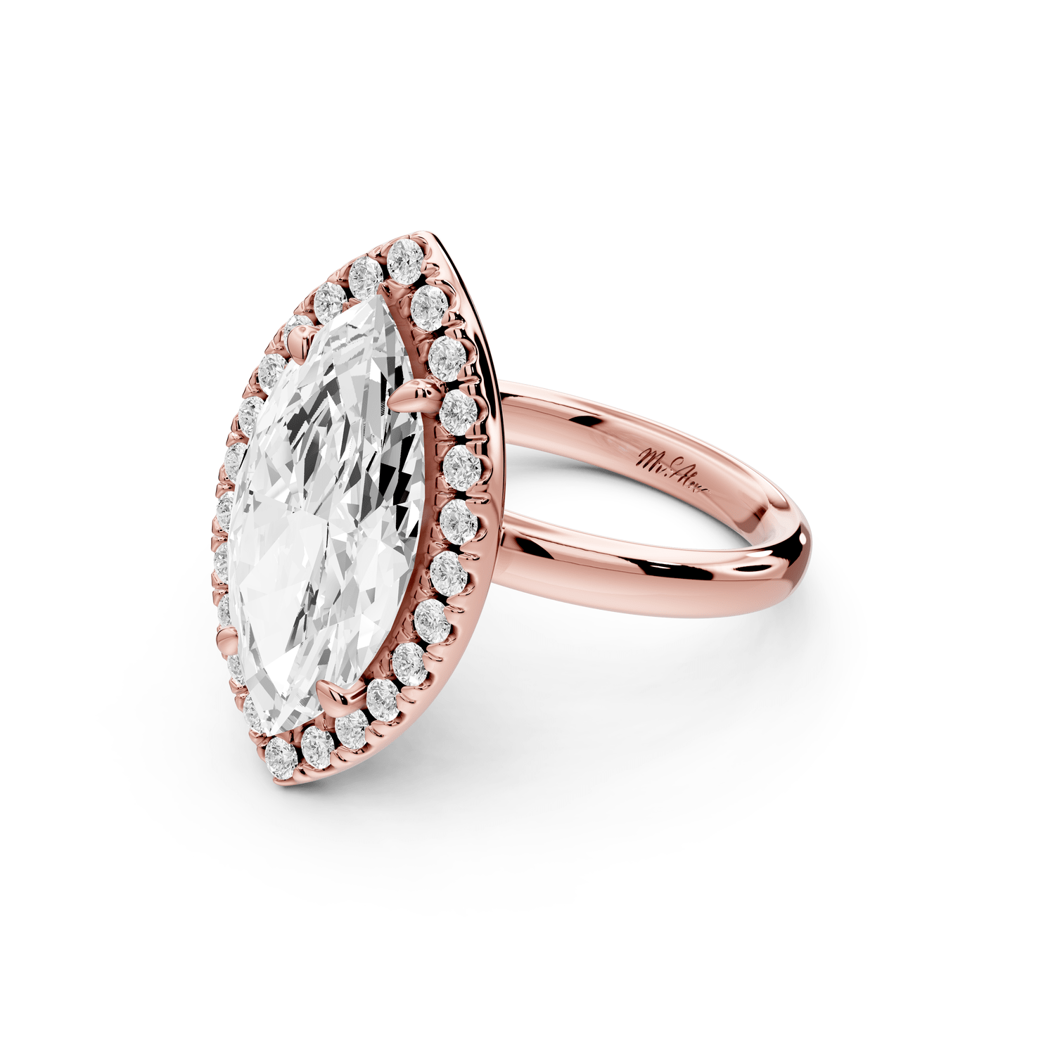 Eliana - 4ct 14k rose gold marquise diamond with halo engagement ring - Mr. Alex Jewelry