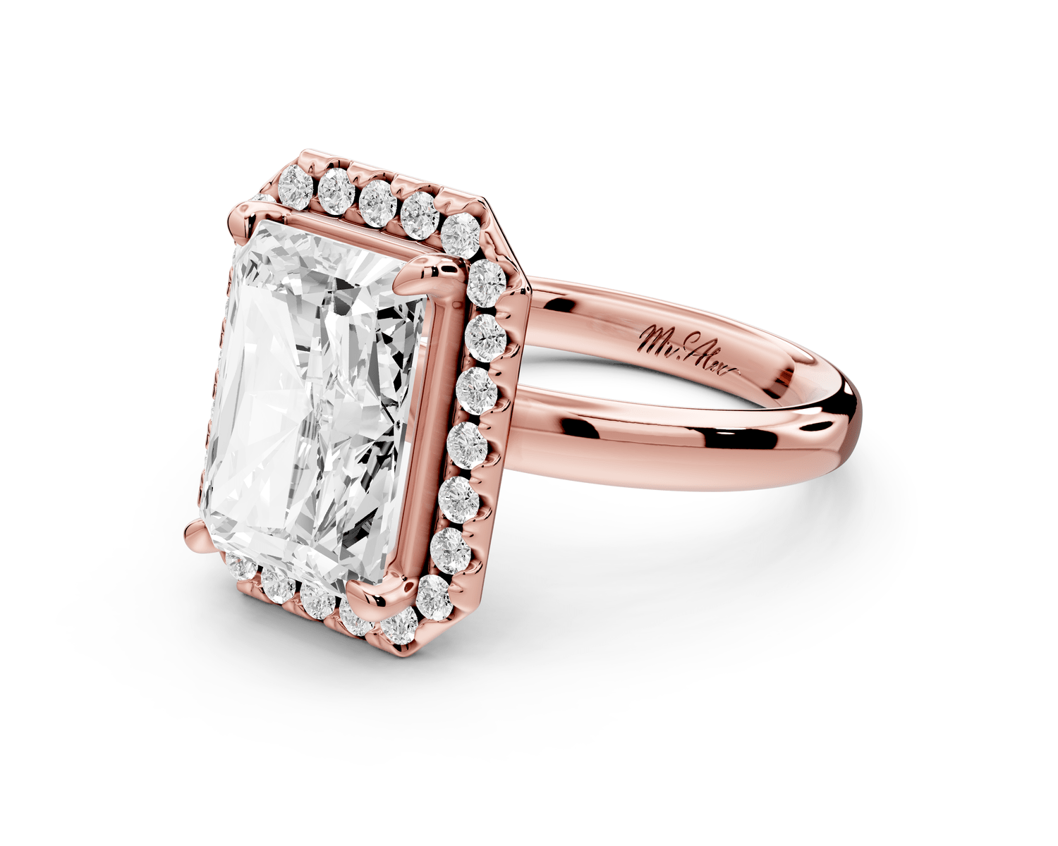 Eliana - 4ct 14k rose gold radiant diamond with halo engagement ring - Mr. Alex Jewelry