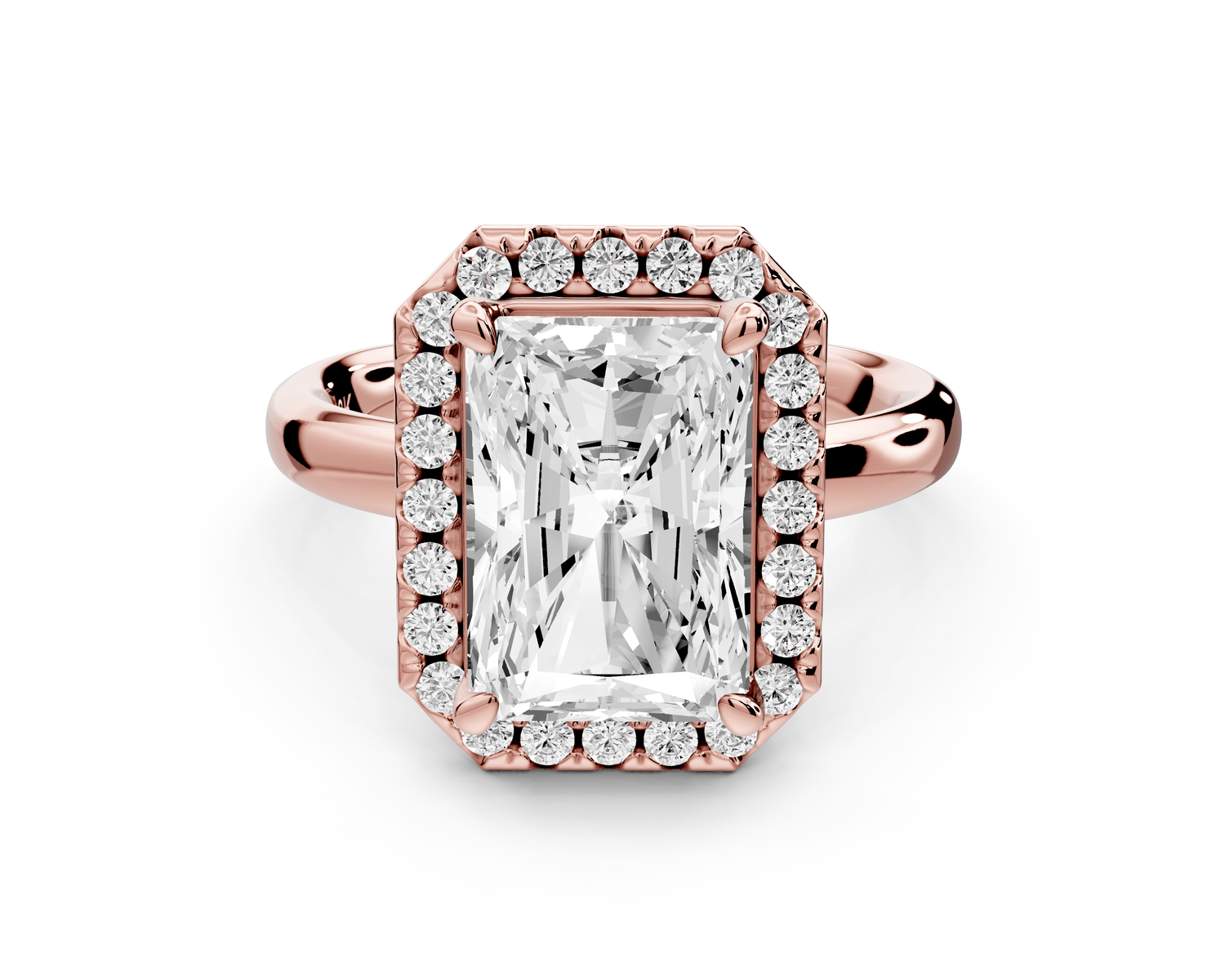Eliana - 4ct 14k rose gold radiant diamond with halo engagement ring - Mr. Alex Jewelry