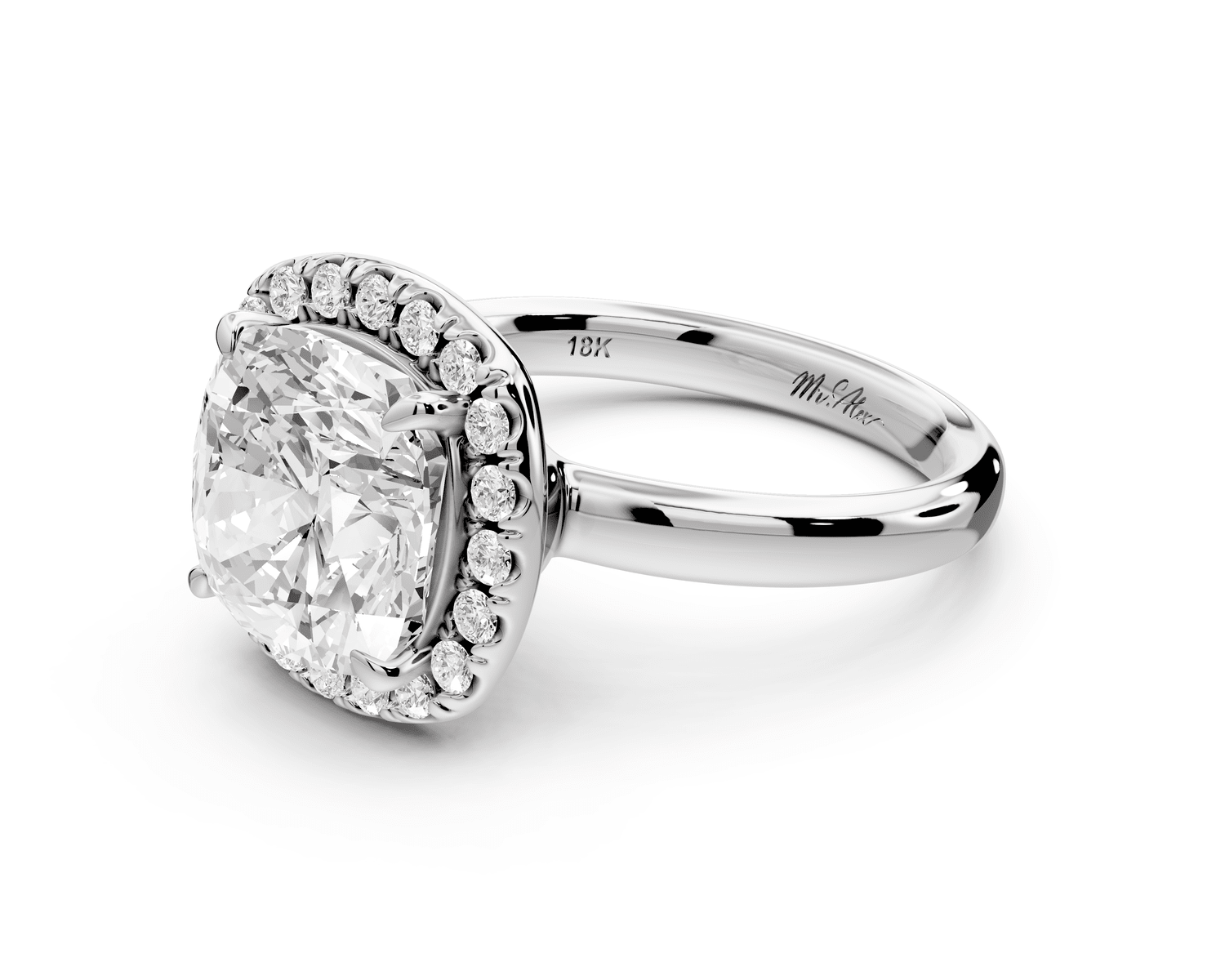 Eliana - 4ct 14k white gold cushion diamond with halo engagement ring - Mr. Alex Jewelry