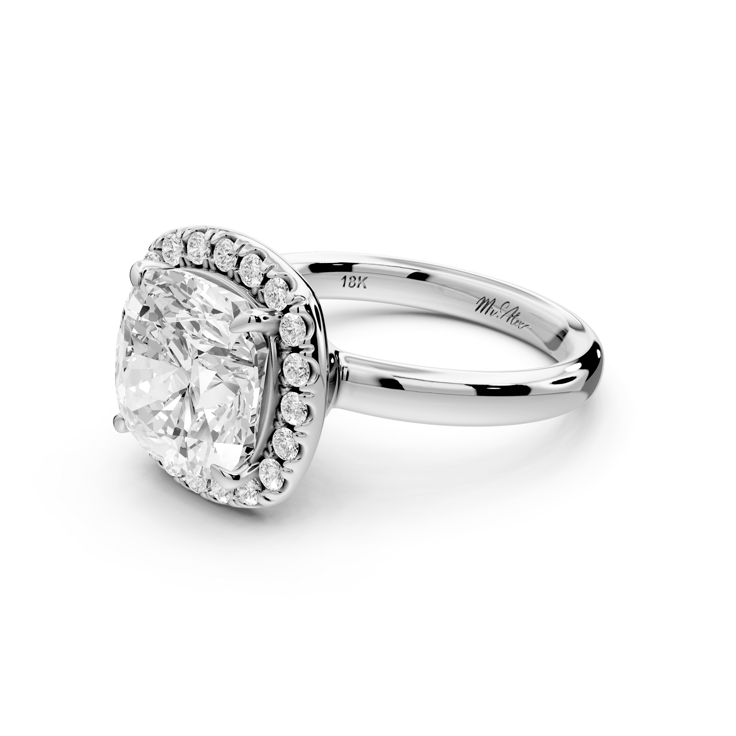Eliana - 4ct 14k white gold cushion diamond with halo engagement ring - Mr. Alex Jewelry
