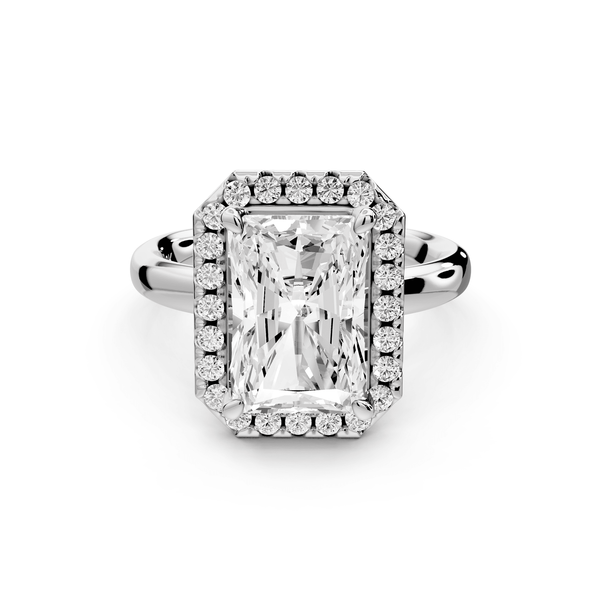 Eliana - 4ct 14k white gold radiant diamond with halo engagement ring - Mr. Alex Jewelry