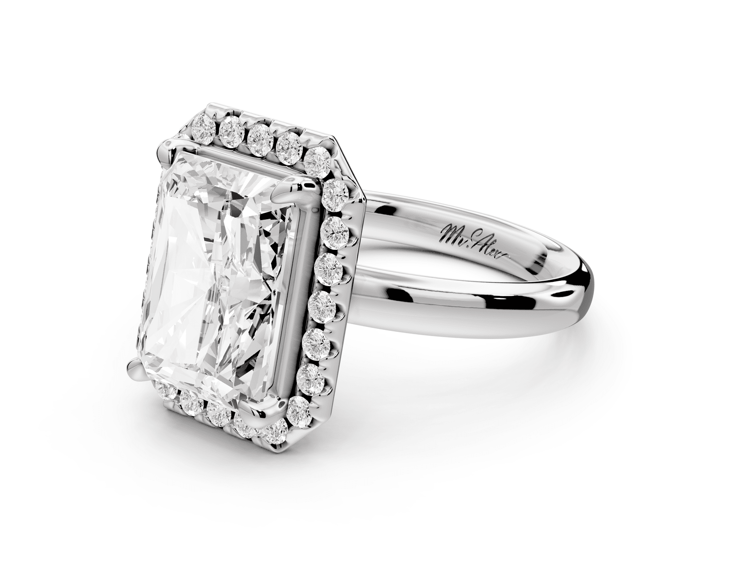 Eliana - 4ct 14k white gold radiant diamond with halo engagement ring - Mr. Alex Jewelry