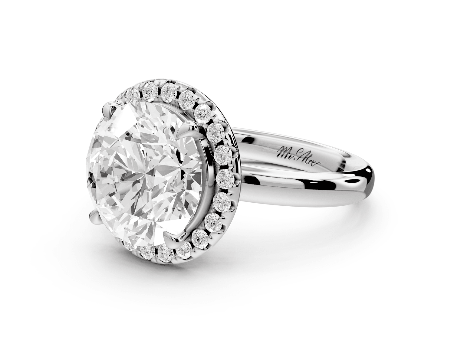Eliana - 4ct 14k white gold round diamond with halo engagmennt ring - Mr. Alex Jewelry