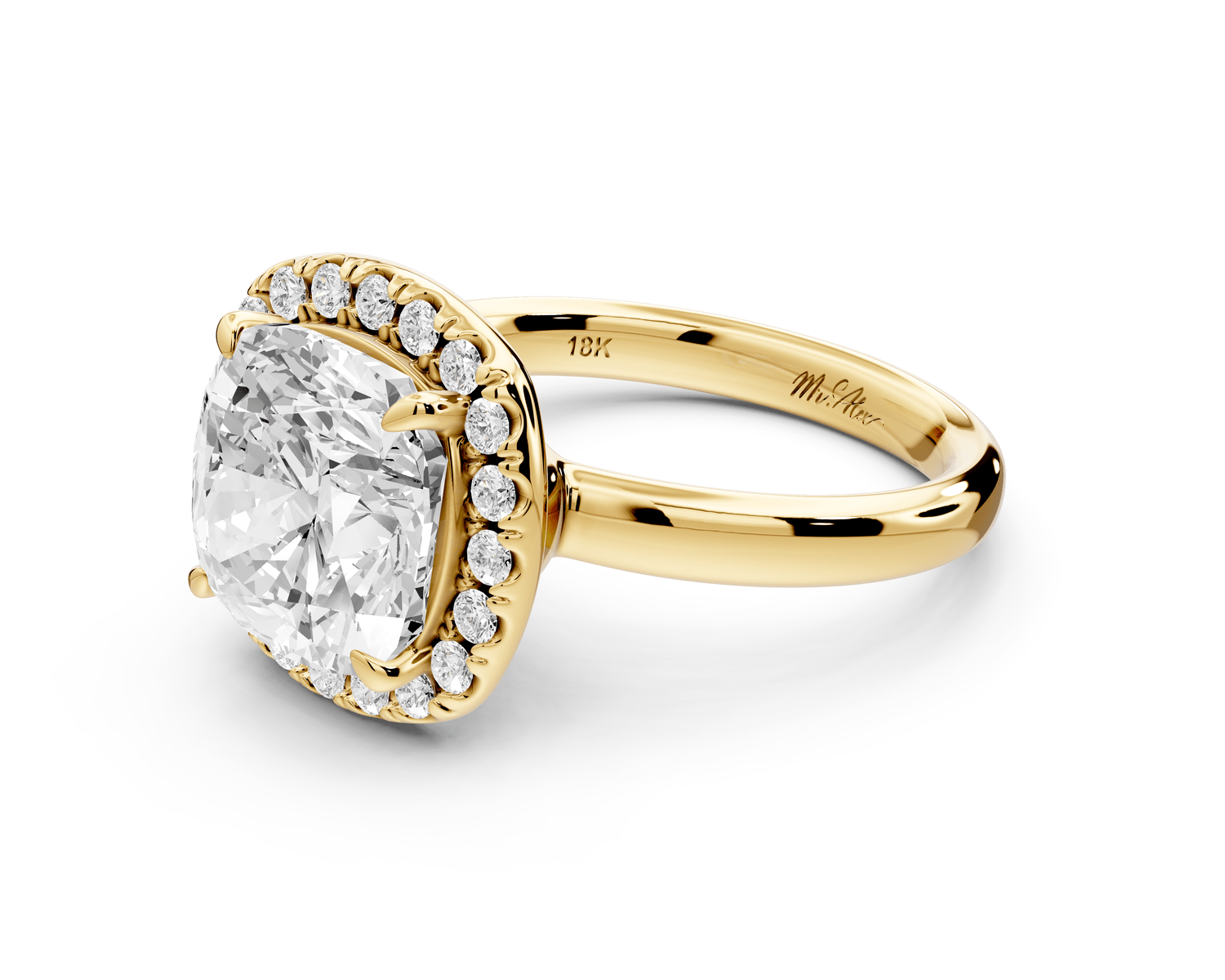 Eliana - 4ct 14k yellow gold cushion diamond with halo engagement ring - Mr. Alex Jewelry