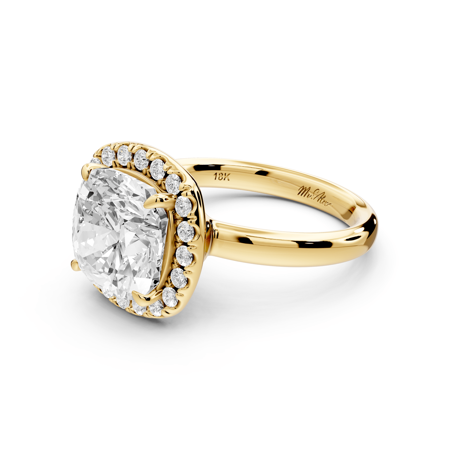 Eliana - 4ct 14k yellow gold cushion diamond with halo engagement ring - Mr. Alex Jewelry