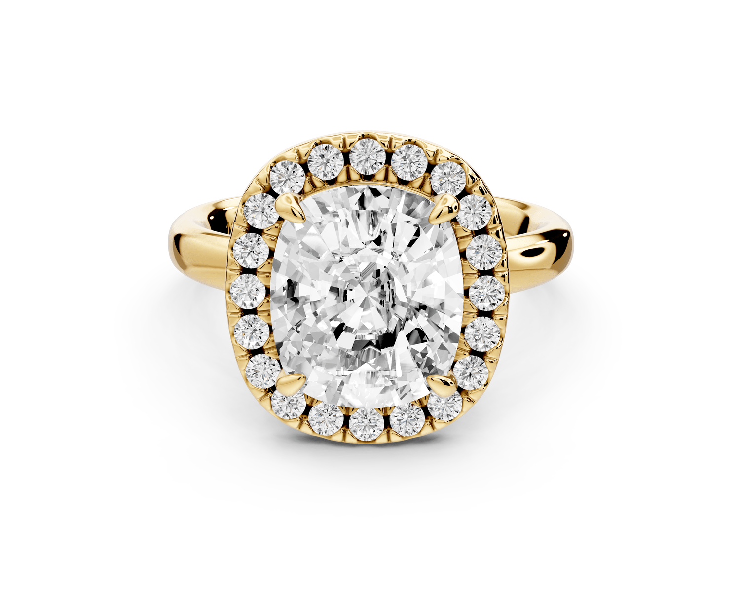 Eliana - 4ct 14k yellow gold ecushion diamond with halo engagement ring - Mr. Alex Jewelry