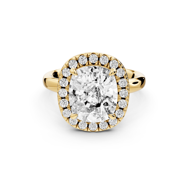 Eliana - 4ct 14k yellow gold ecushion diamond with halo engagement ring - Mr. Alex Jewelry