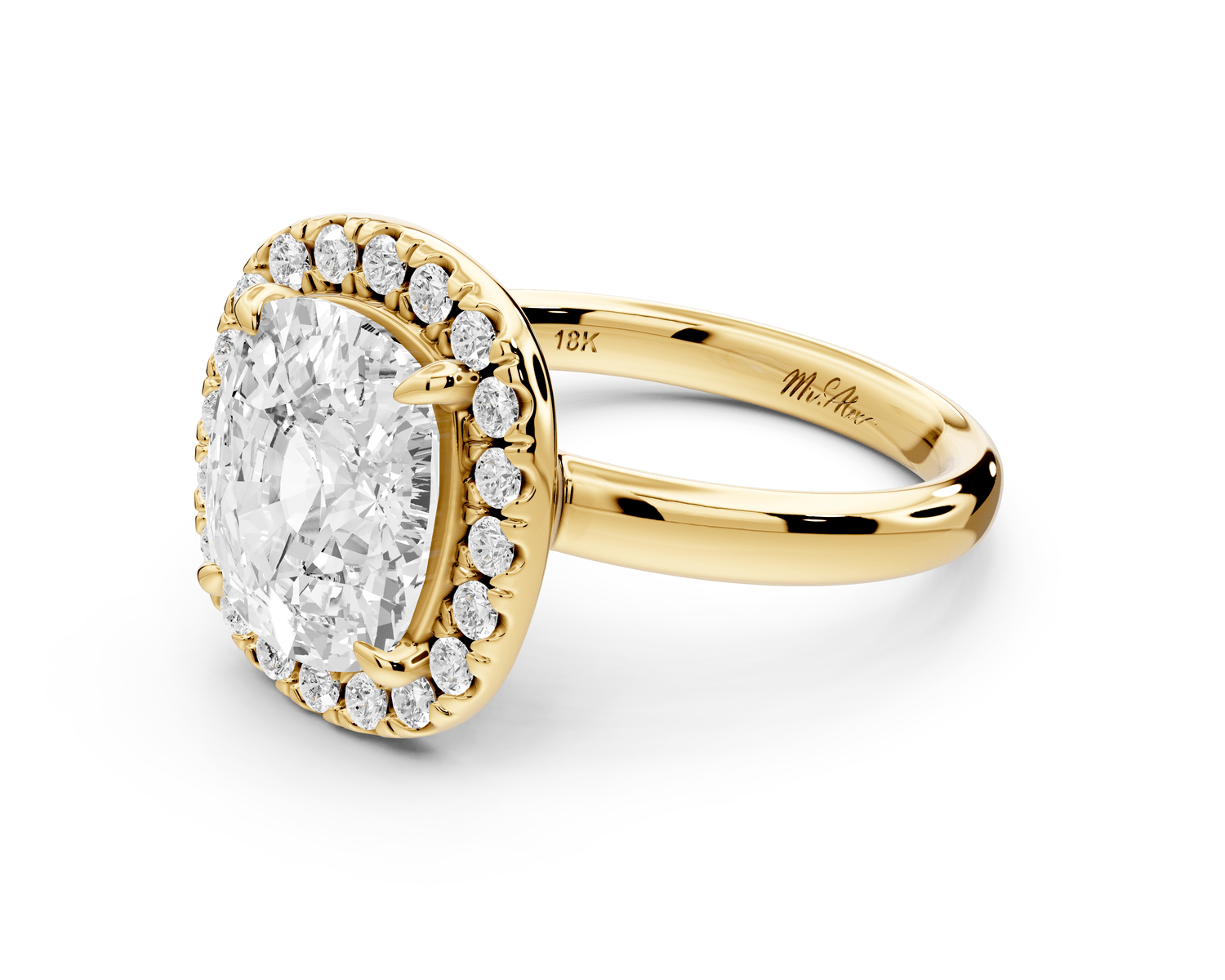 Eliana - 4ct 14k yellow gold ecushion diamond with halo engagement ring - Mr. Alex Jewelry