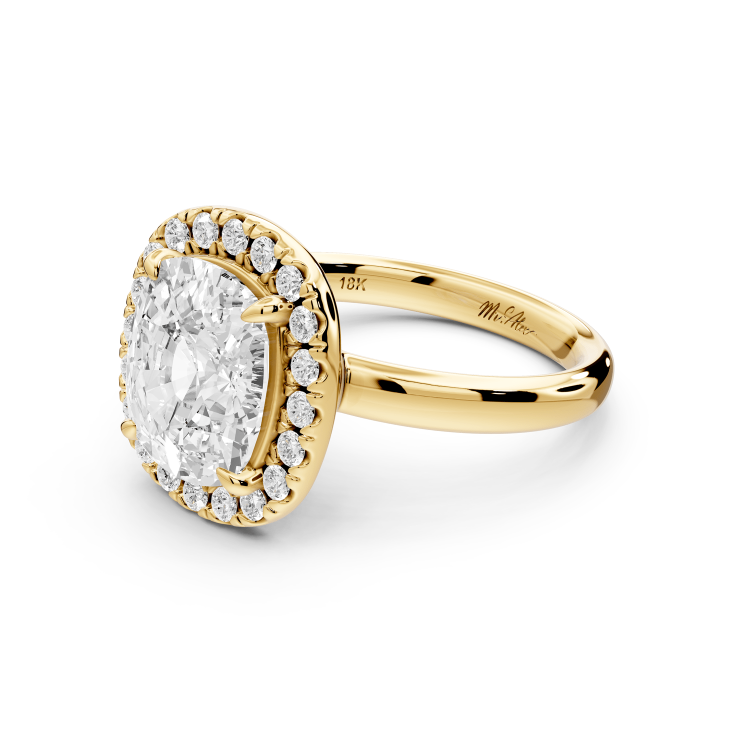 Eliana - 4ct 14k yellow gold ecushion diamond with halo engagement ring - Mr. Alex Jewelry