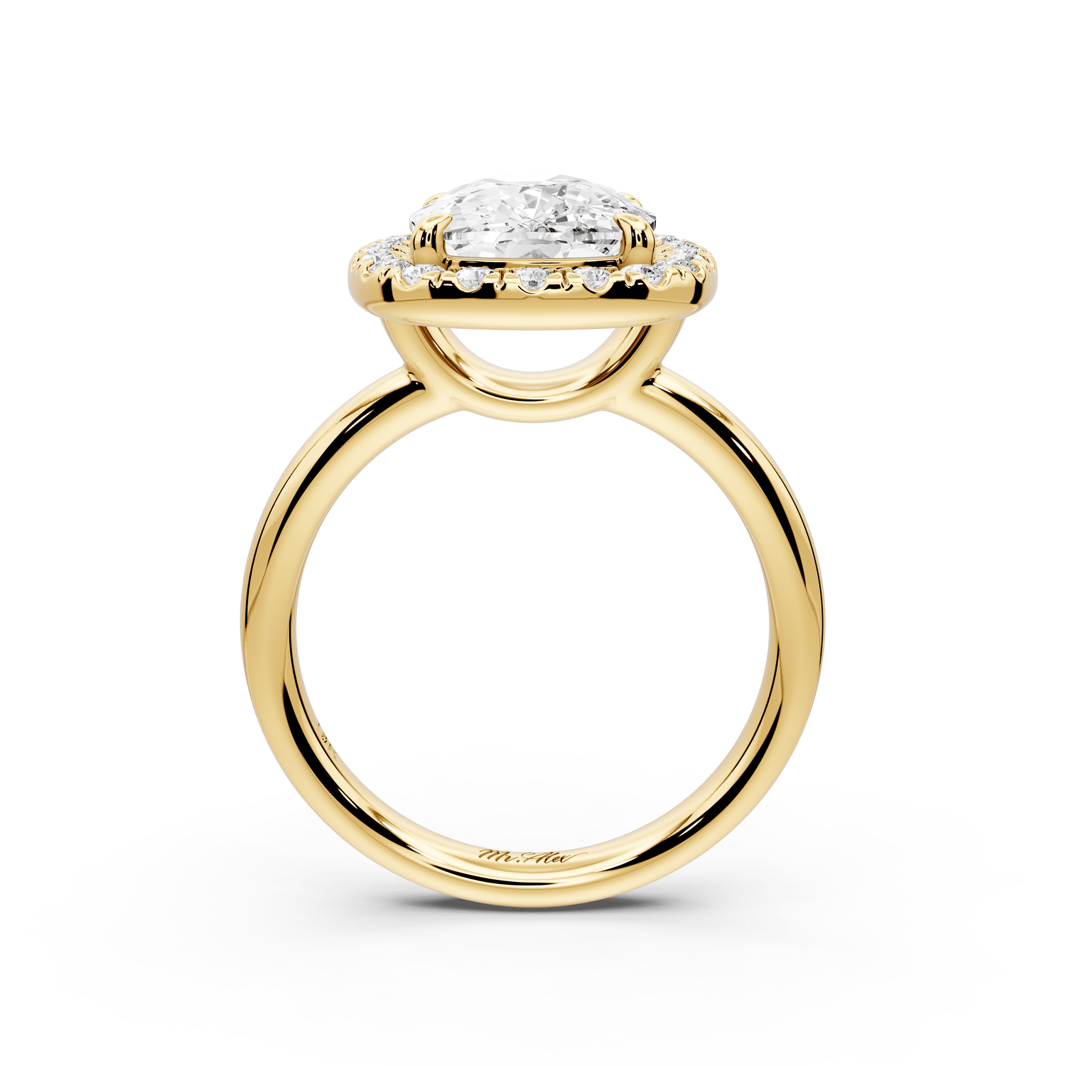Eliana - 4ct 14k yellow gold ecushion diamond with halo engagement ring - Mr. Alex Jewelry