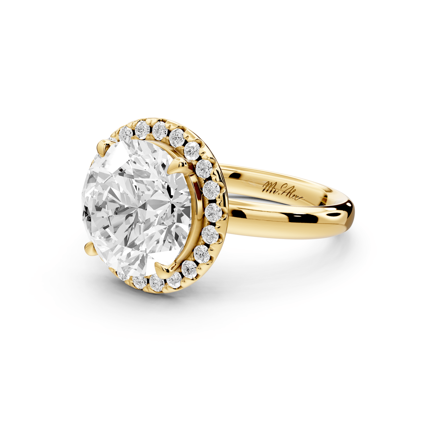 Eliana - 4ct 14k yellow gold round diamond with halo engagmennt ring - Mr. Alex Jewelry