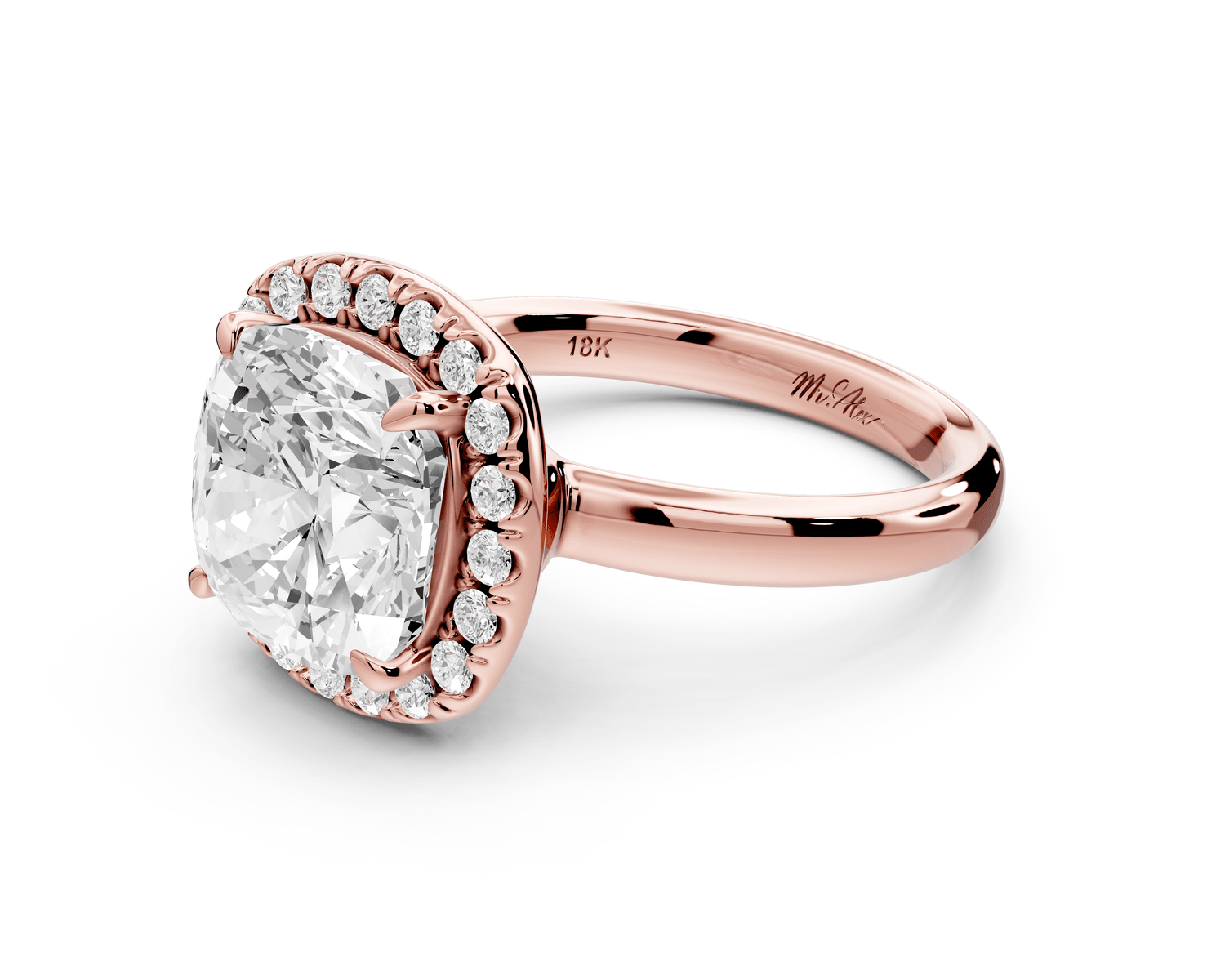 Eliana - 4ct 18k rose gold cushion diamond with halo engagement ring - Mr. Alex Jewelry