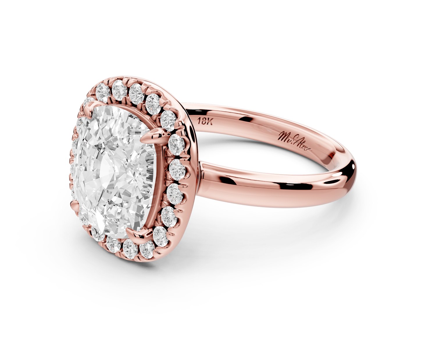 Eliana - 4ct 18k rose gold ecushion diamond with halo engagement ring - Mr. Alex Jewelry