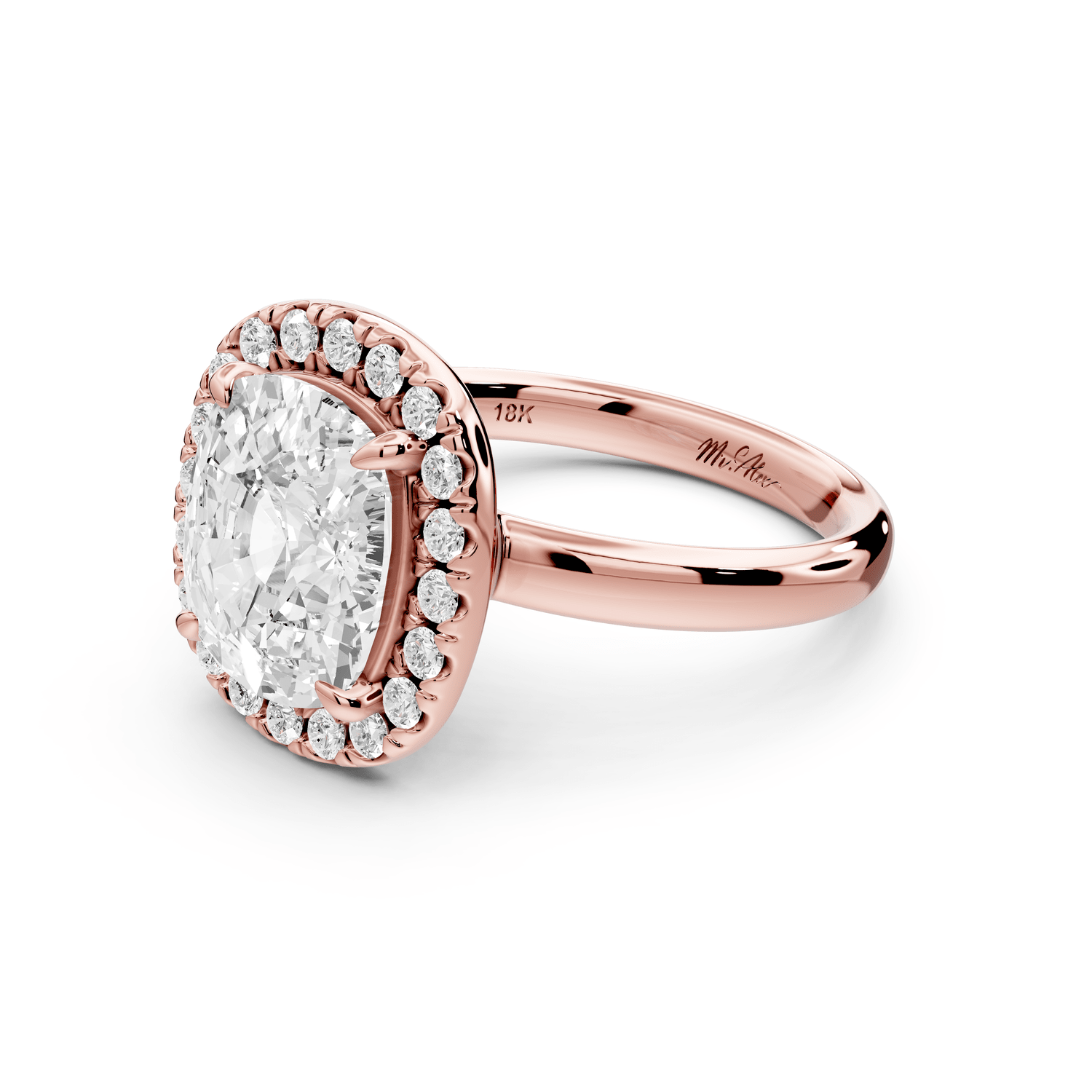 Eliana - 4ct 18k rose gold ecushion diamond with halo engagement ring - Mr. Alex Jewelry