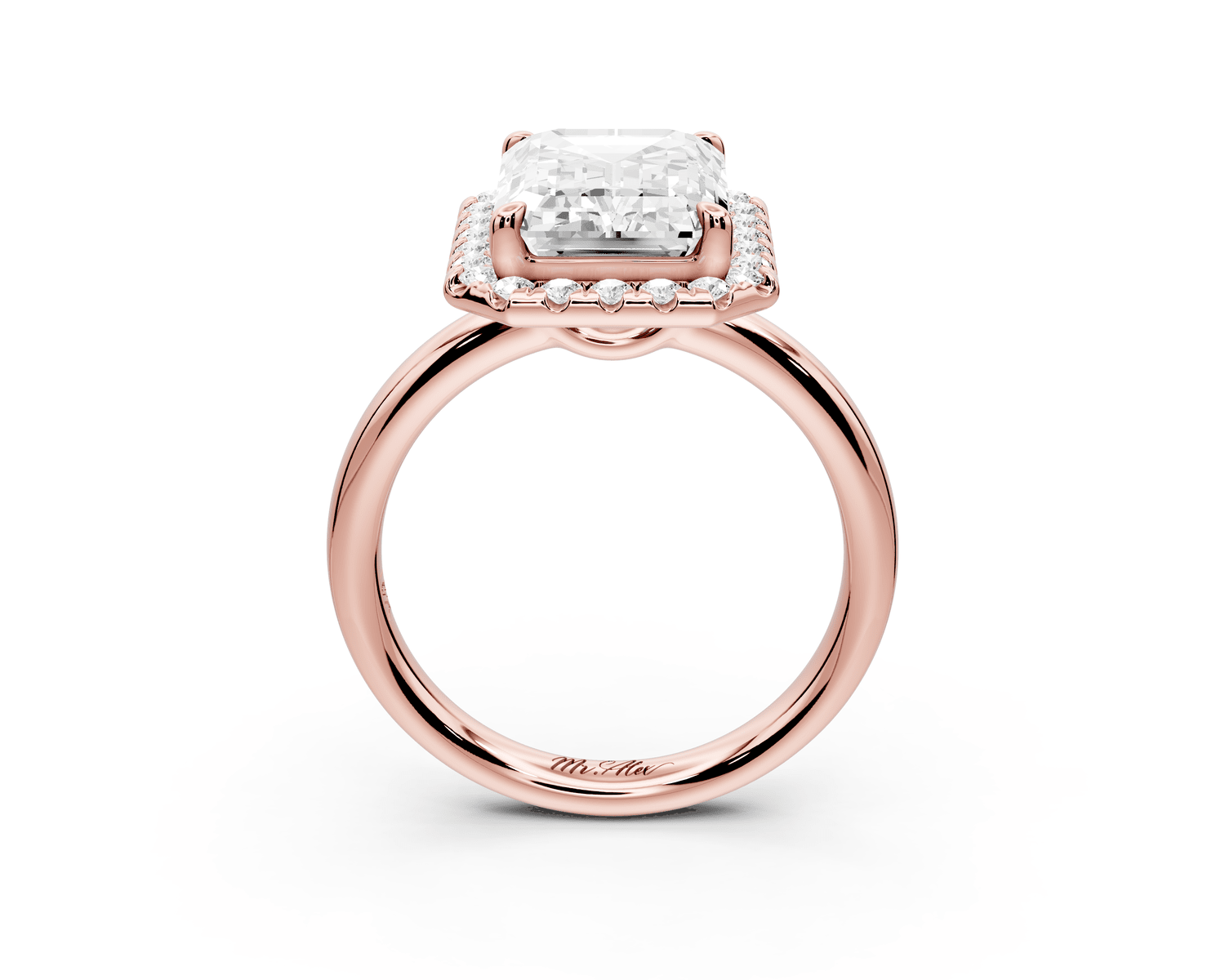 Eliana - 4ct 18k rose gold emerald diamond with halo engagmennt ring - Mr. Alex Jewelry