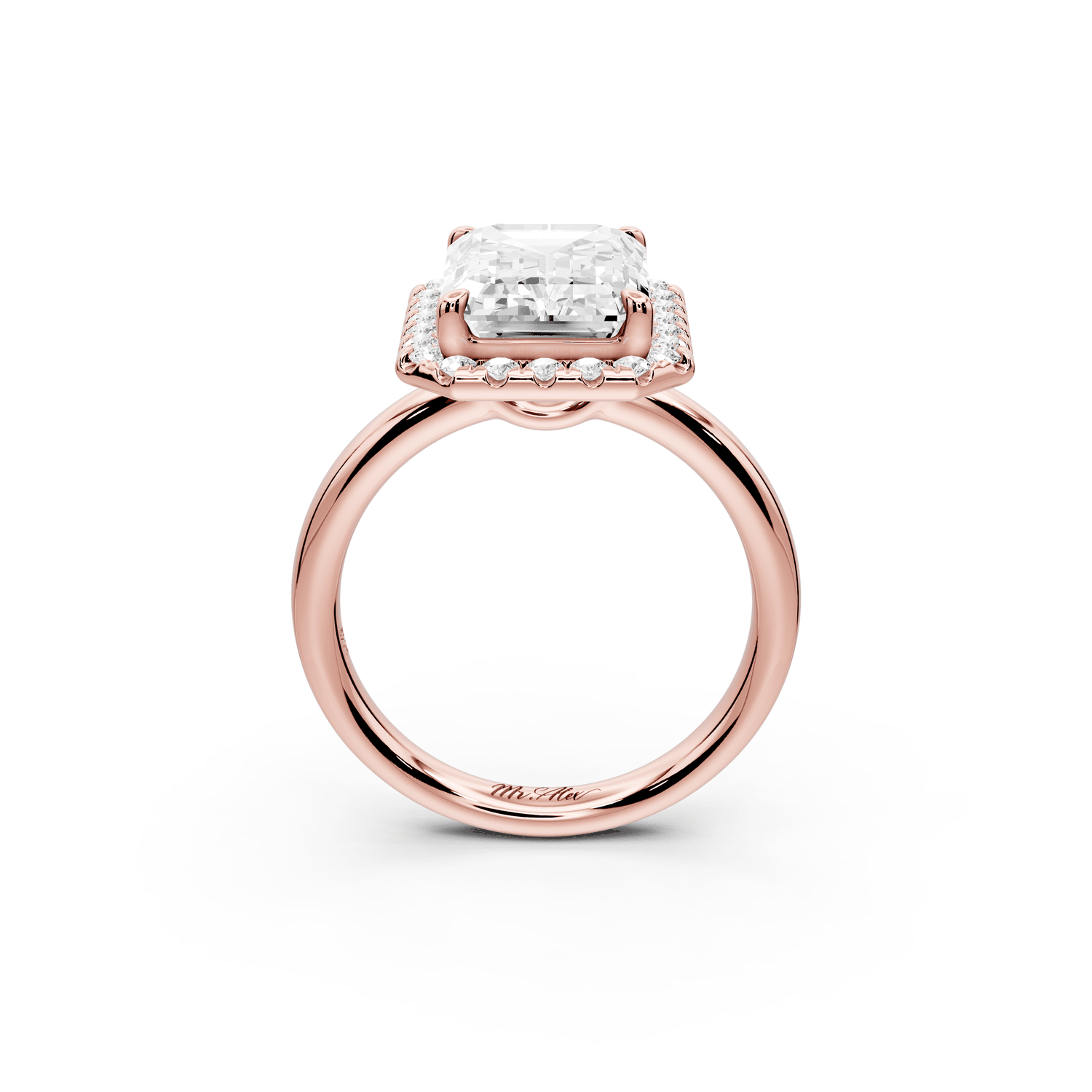 Eliana - 4ct 18k rose gold emerald diamond with halo engagmennt ring - Mr. Alex Jewelry