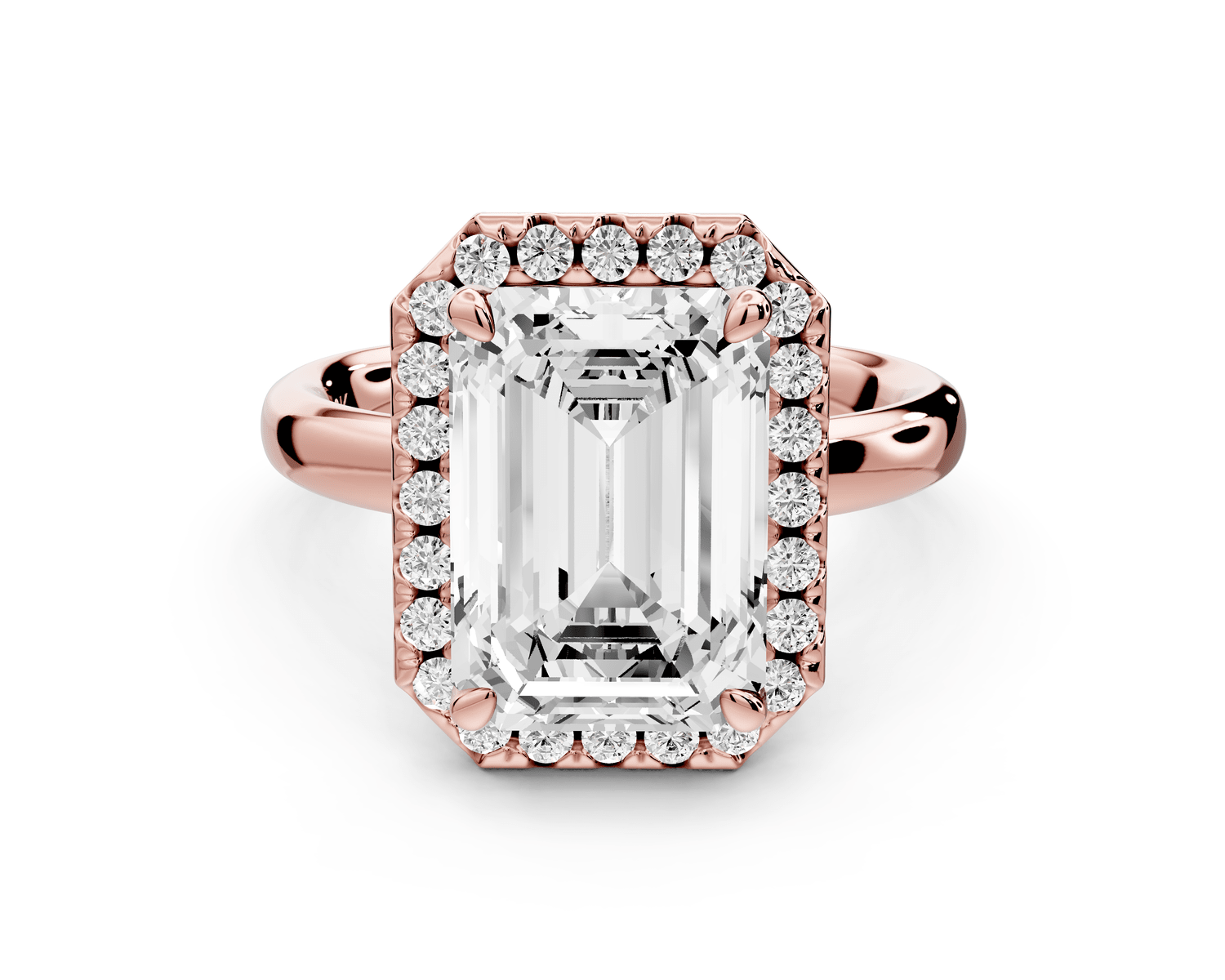 Eliana - 4ct 18k rose gold emerald diamond with halo engagmennt ring - Mr. Alex Jewelry