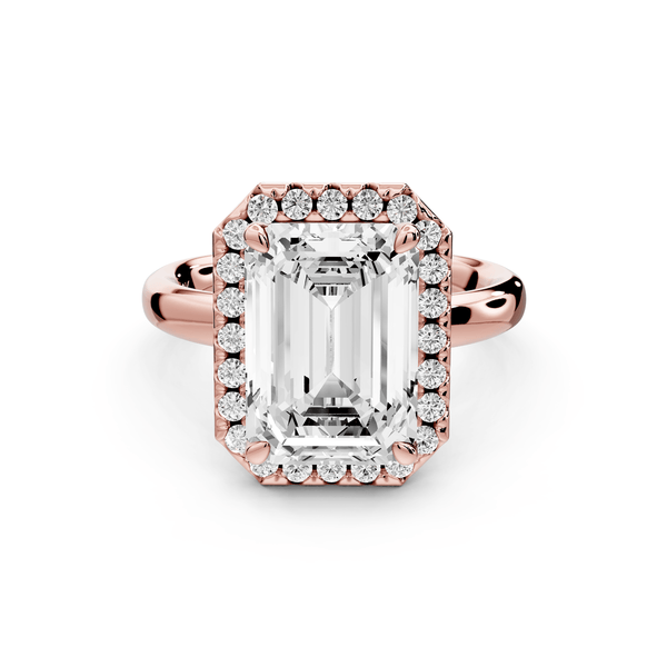 Eliana - 4ct 18k rose gold emerald diamond with halo engagmennt ring - Mr. Alex Jewelry