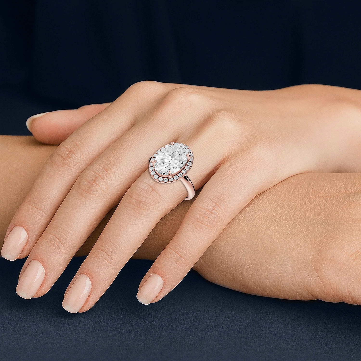 Eliana - 4ct 18k rose gold oval diamond with halo engagmennt ring - Mr. Alex Jewelry