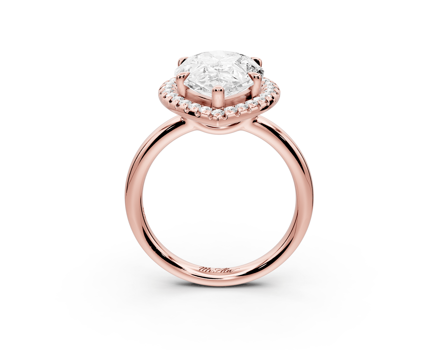 Eliana - 4ct 18k rose gold pear diamond with halo engagmennt ring - Mr. Alex Jewelry