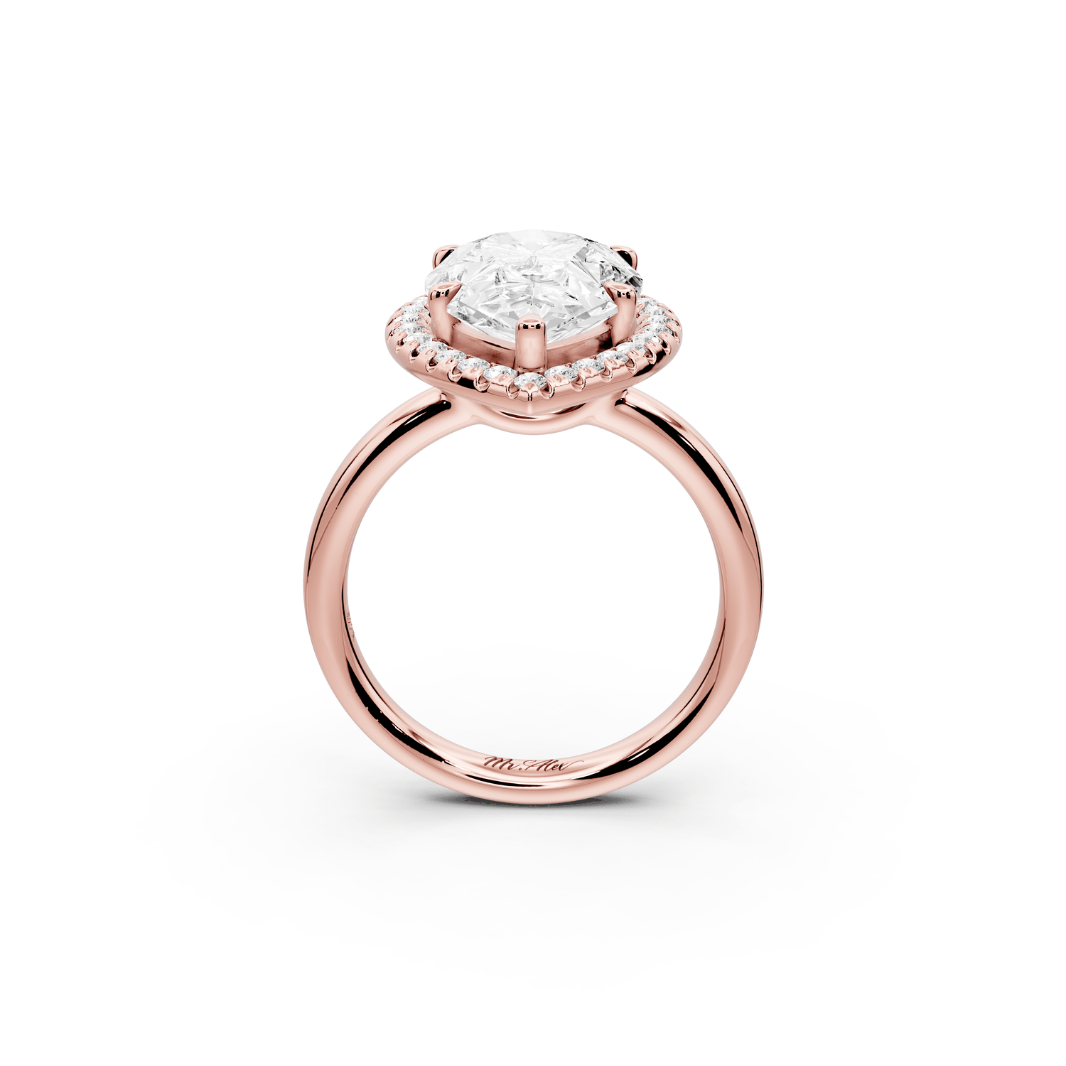 Eliana - 4ct 18k rose gold pear diamond with halo engagmennt ring - Mr. Alex Jewelry
