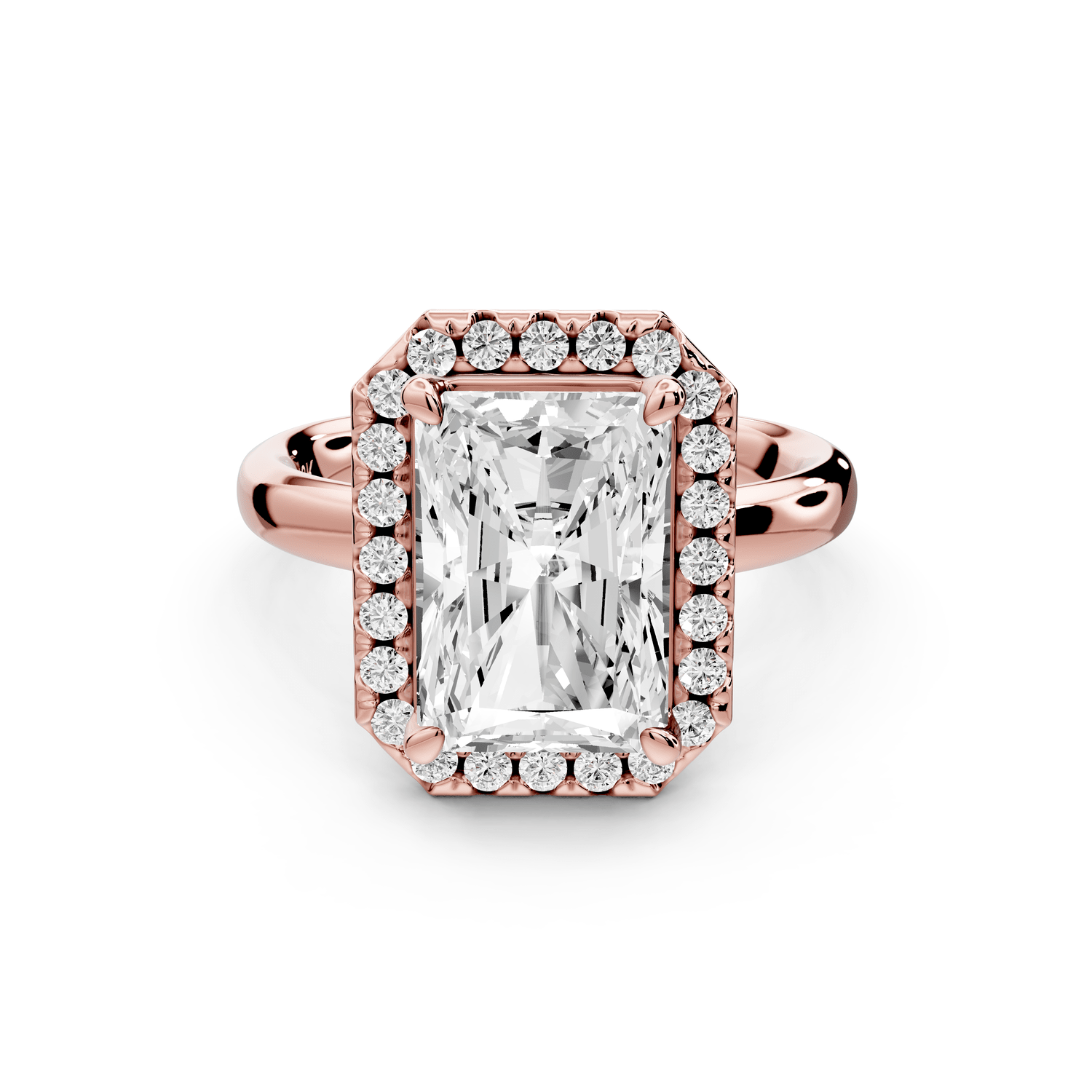 Eliana - 4ct 18k rose gold radiant diamond with halo engagement ring - Mr. Alex Jewelry
