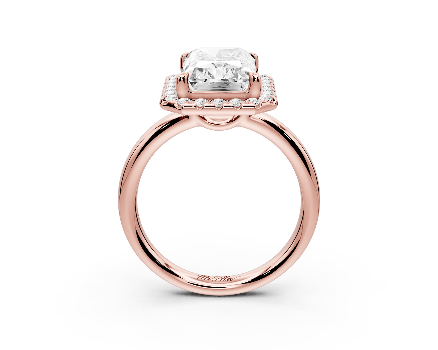 Eliana - 4ct 18k rose gold radiant diamond with halo engagement ring - Mr. Alex Jewelry