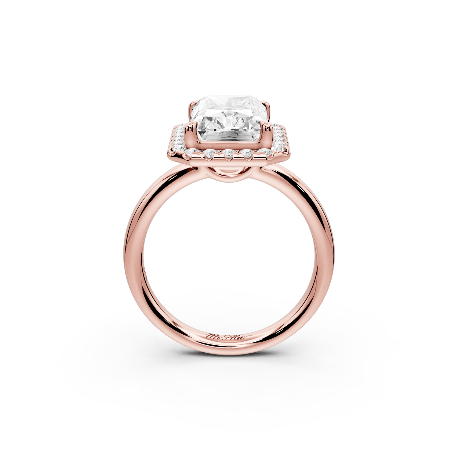 Eliana - 4ct 18k rose gold radiant diamond with halo engagement ring - Mr. Alex Jewelry