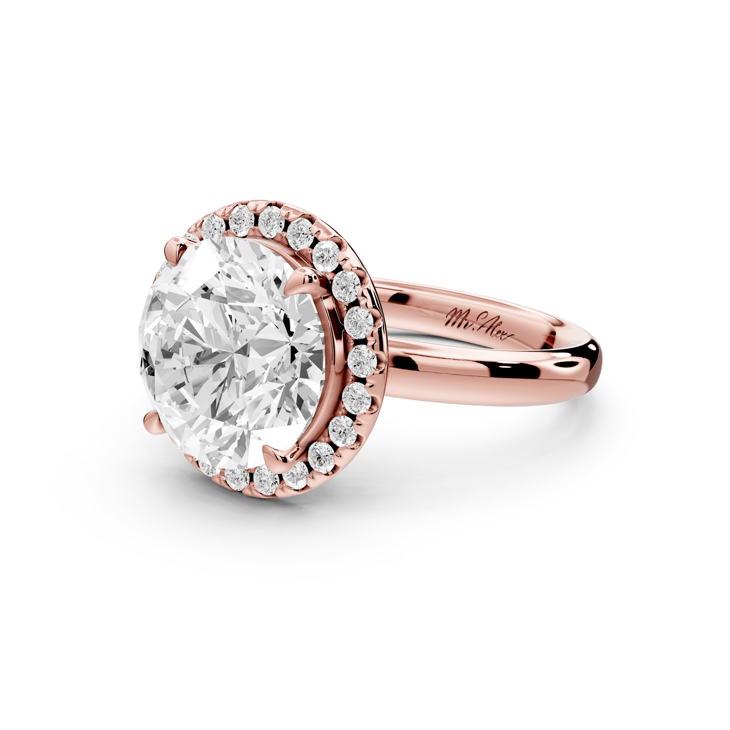 Eliana - 4ct 18k rose gold round diamond with halo engagmennt ring - Mr. Alex Jewelry